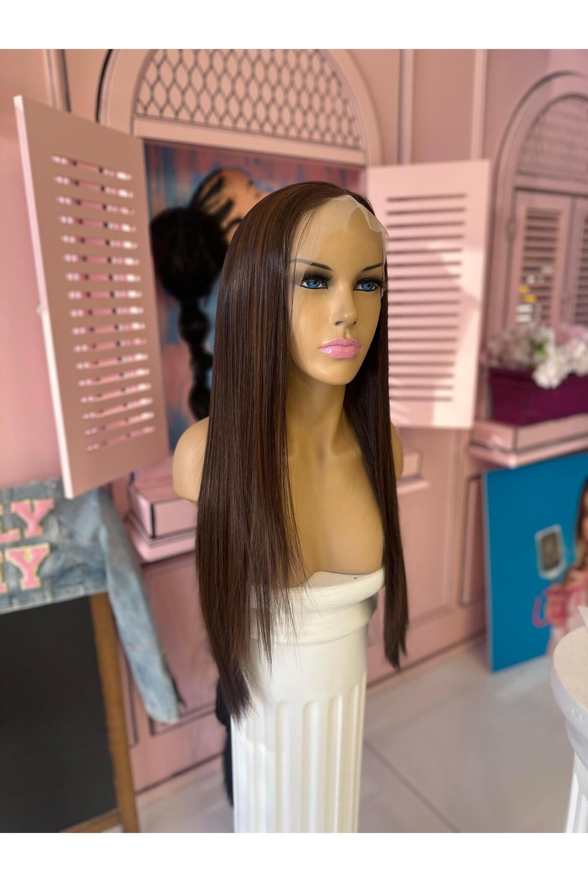 LOLLY PONY-Straight Chestnut Sparkle 75cm Korean Fiber Synthetic Front Tulle Wig 1