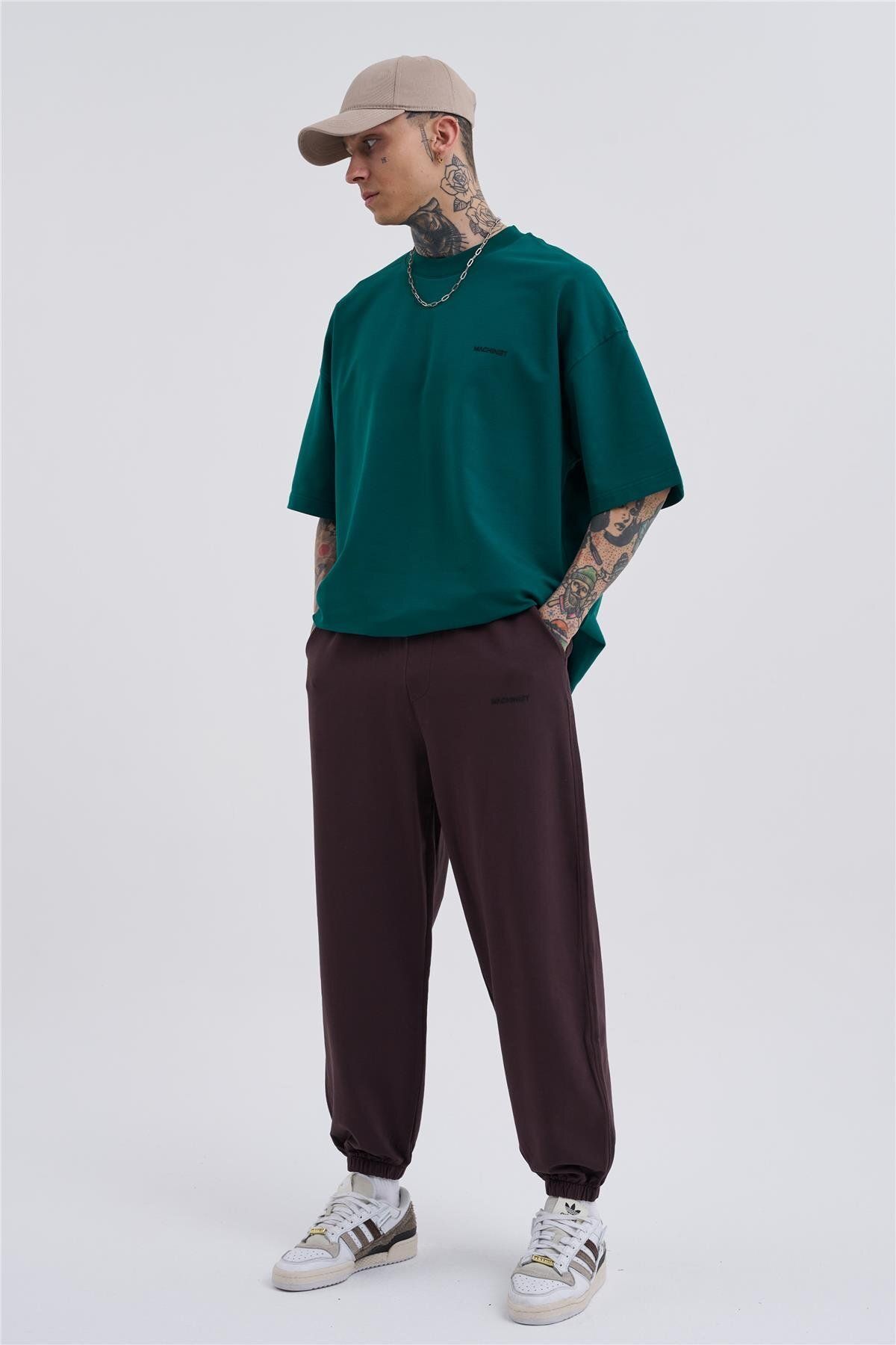 Machinist-Oversize Basic Jogger Tracksuit with Elastic Legs Light Brown 4