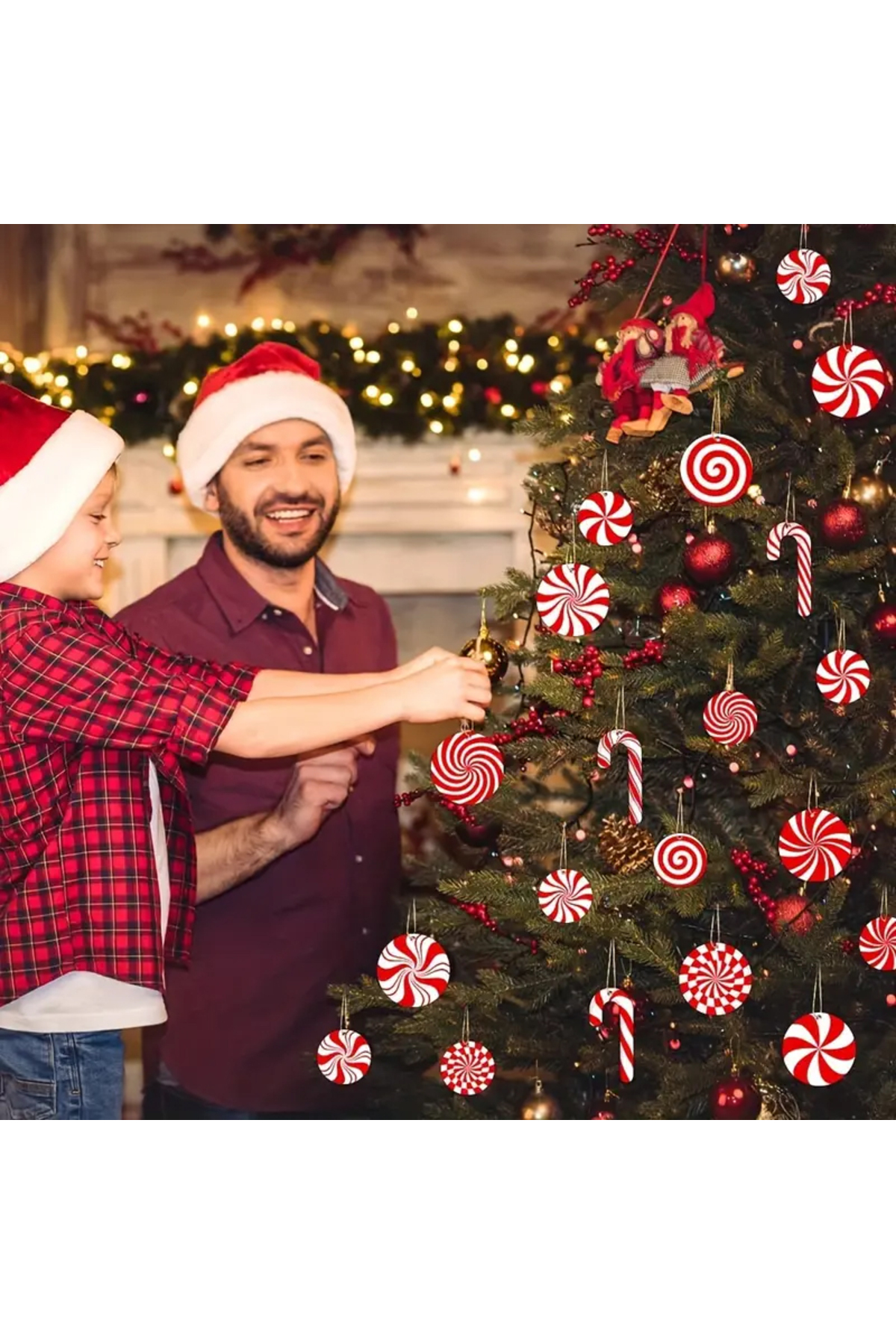 12 Li Ahşap Yılbaşı Süsleri Şeker Kamışlı Yılbaşı Noel Süsleri 3