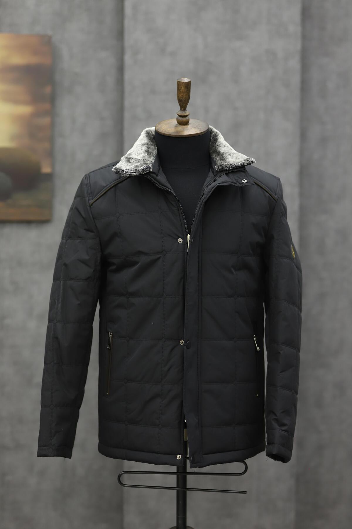 کاپشن پفی یقه ایستاده خزدار EXCELENTE 5001 (مشکی)