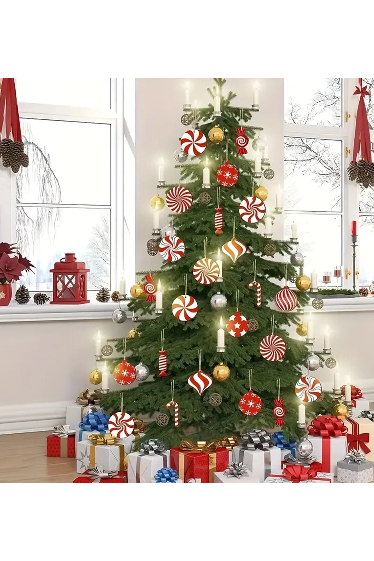 12 Li Ahşap Yılbaşı Süsleri Şeker Kamışlı Yılbaşı Noel Süsleri 4