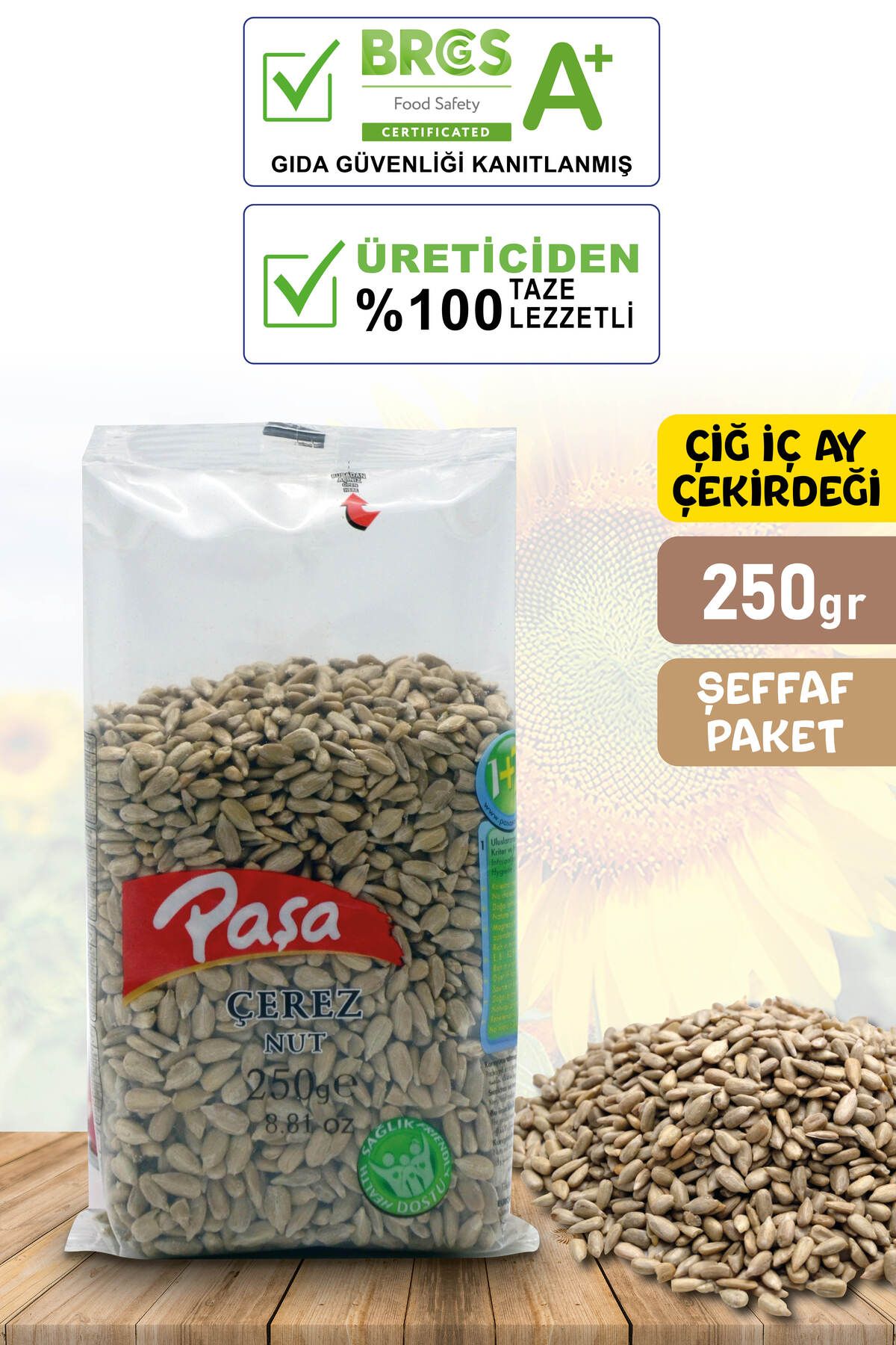 Paşa Kuruyemiş Çiğ Iç Ay Çekirdeği Şeffaf Paket 250 Gr (Naturel)