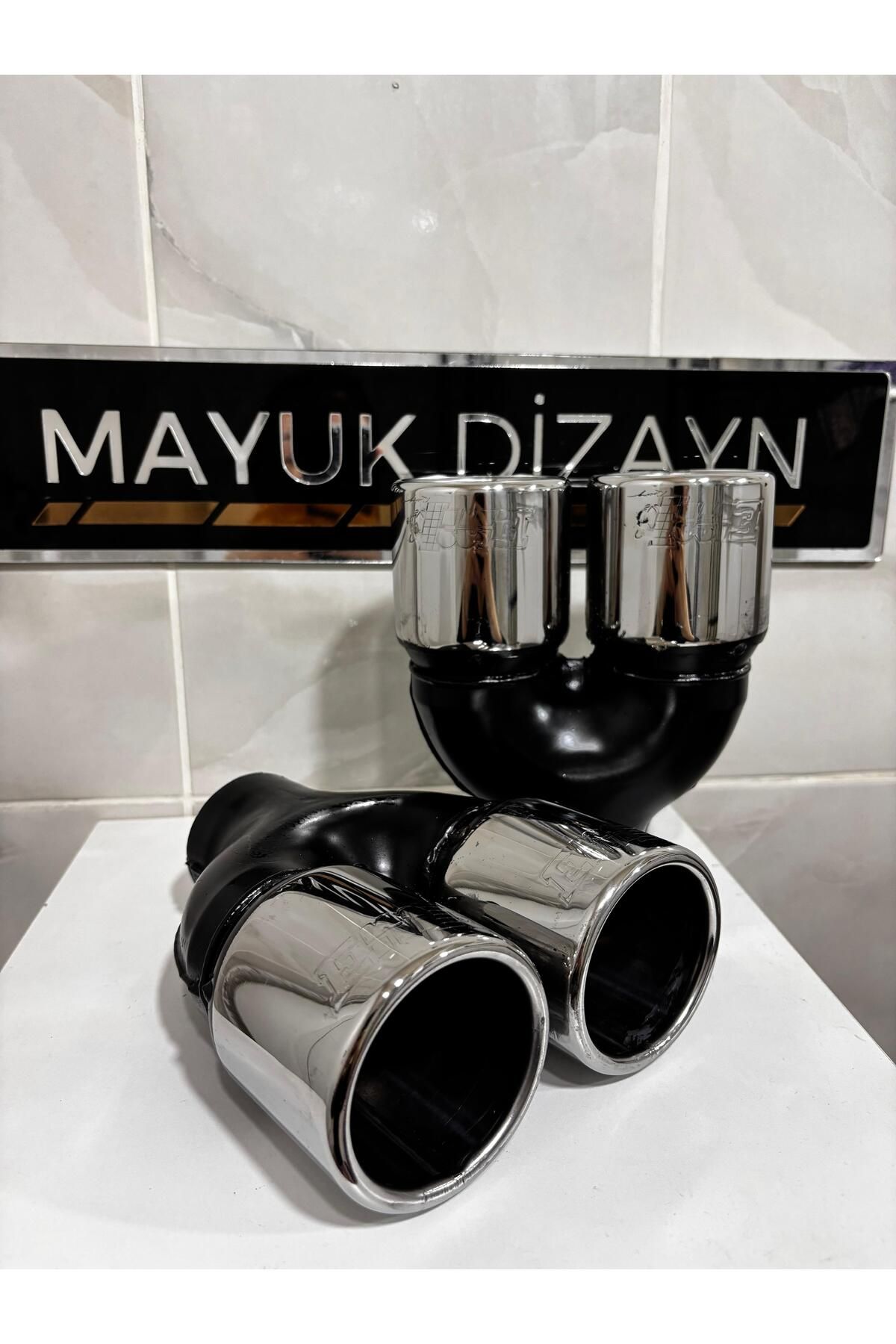 Mayuk Dizayn 76mm Paslanmaz Krom Egzoz Ucu Düz Eşit Uçlu Çift Çıkışlı Her Araca Uyumlu 1 Adet