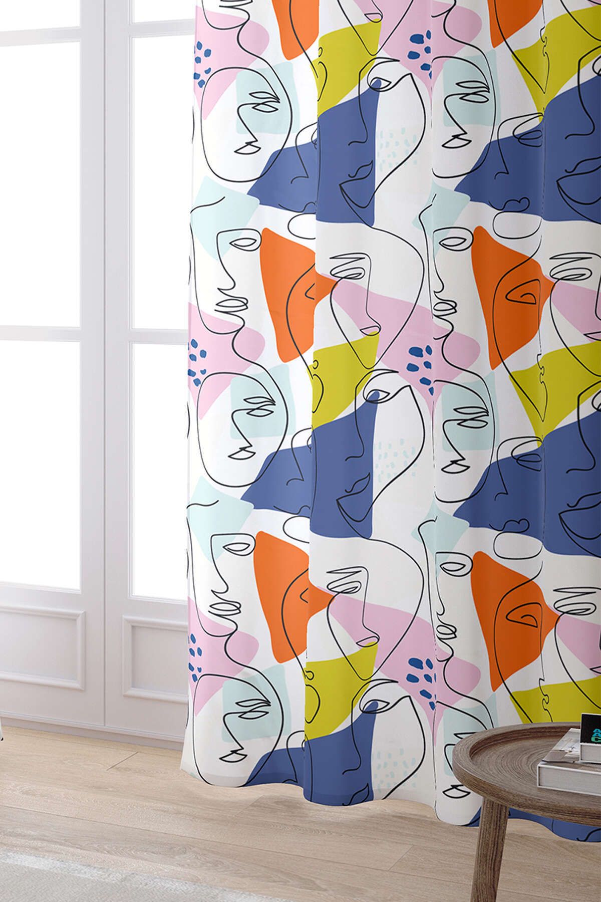 Cango Home-White Multicolored Modern Silhouette Patterned Digital Printed Curtain Cgh1097-pr 2