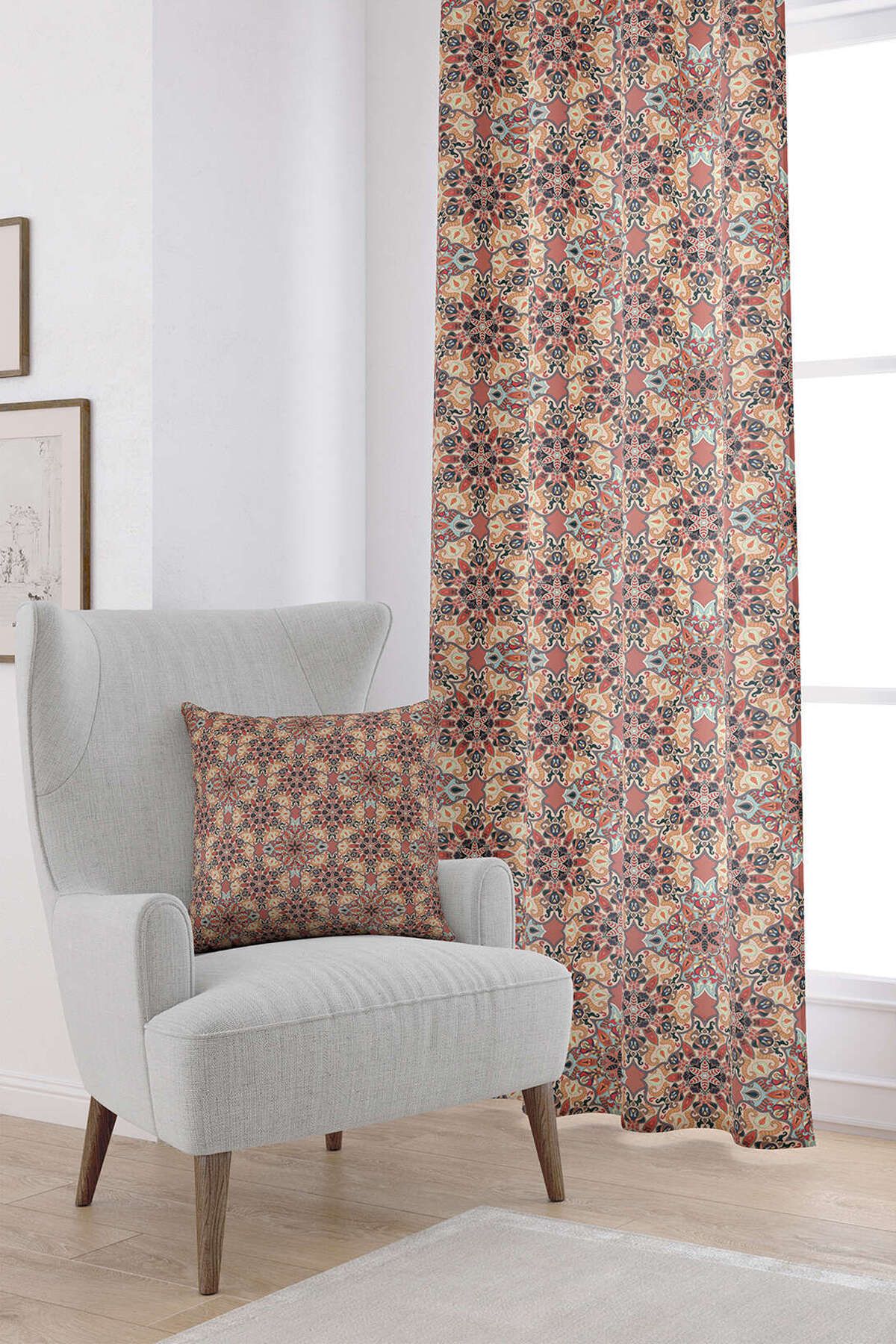 Cango Home Cortina Imprimată Digitală Cu Model Retro Vintage Portocaliu Otyk034-pr - 140 x 200