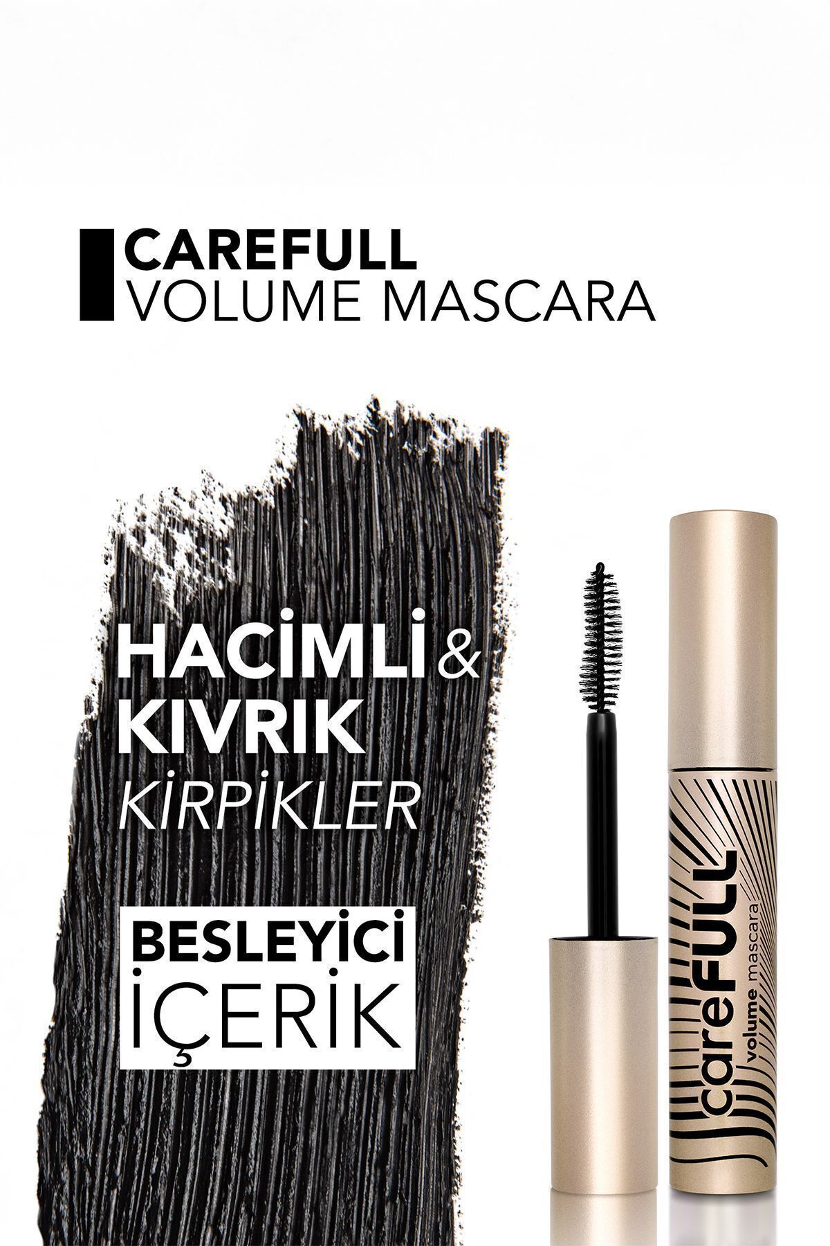 Flormar Hacim Veren Besleyici Maskara (SİYAH) - Carefull Volume - 000 Black - 8682536084093-4