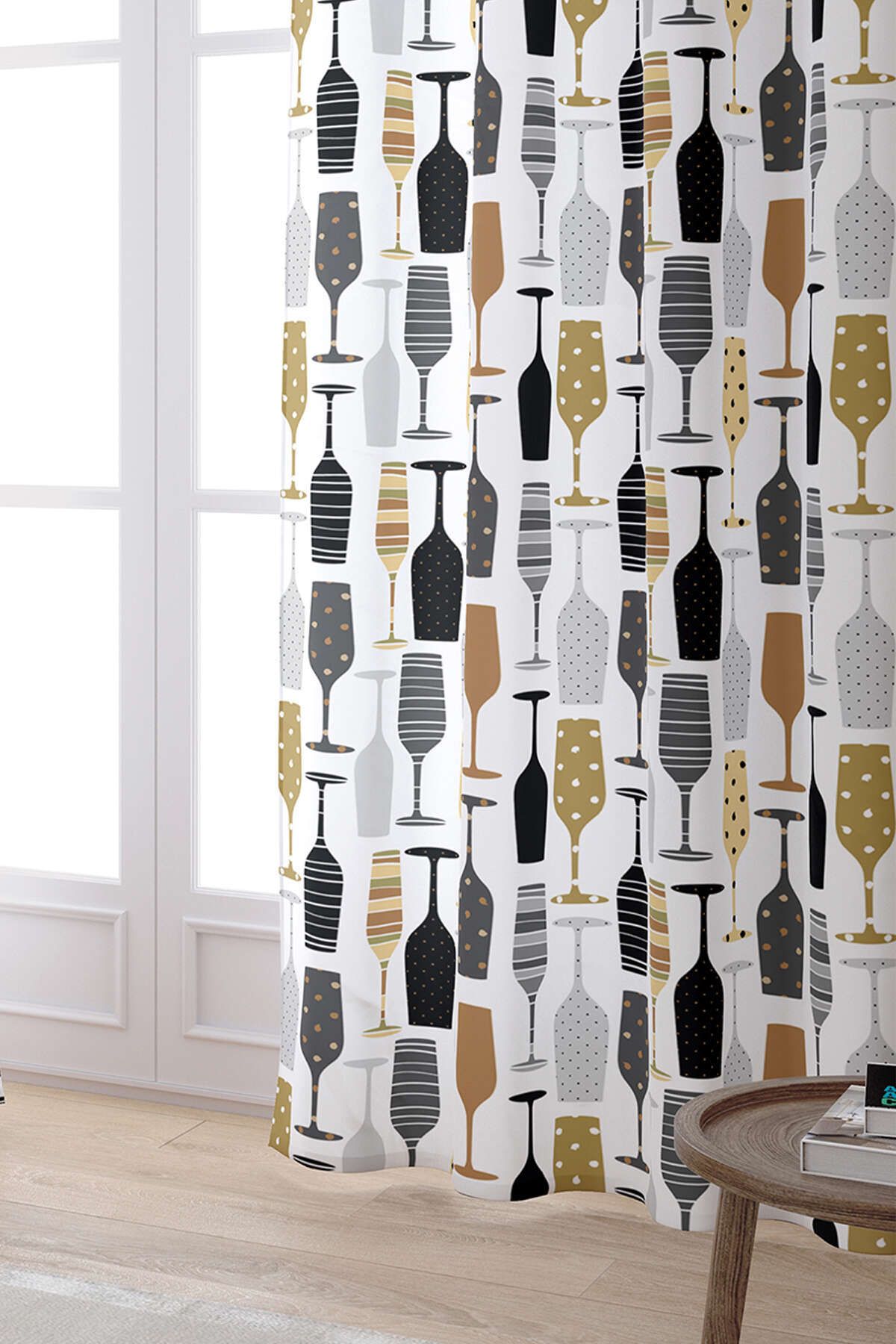 Cango Home-White Black Decorative Object Patterned Digital Printed Curtain Cgh590-pr 2