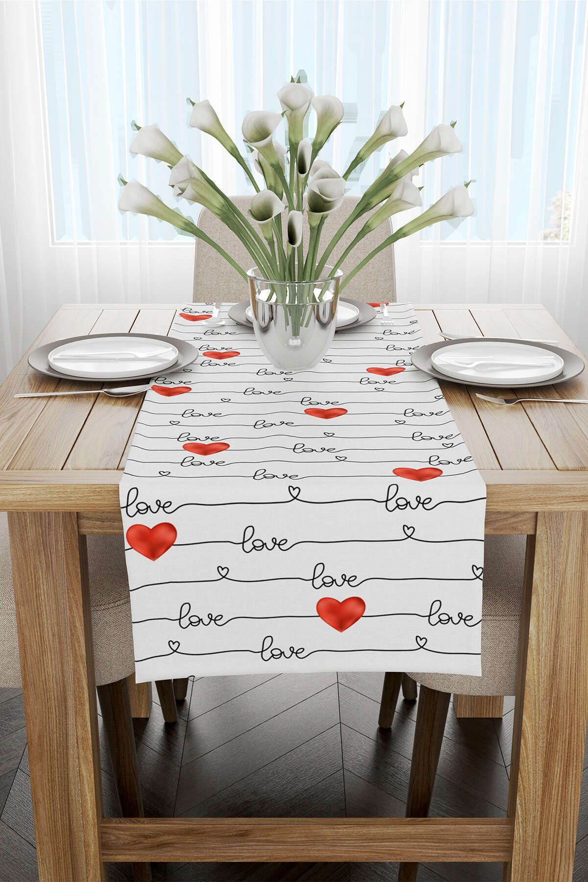 Cango Home-Alb Roșu Dragoste Scrisă Inimă Model Digital Printed Runner Cgh1004-rn 2