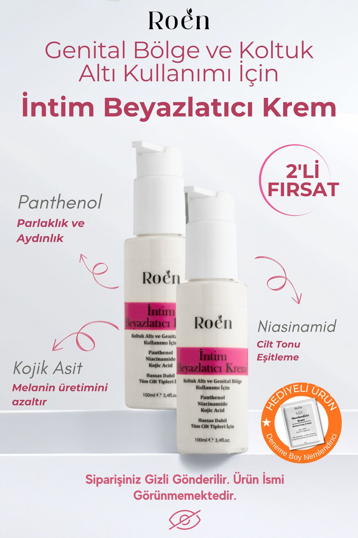 Roen Genital Bölge Beyazlatıcı Krem, Kojik Asit & Niacinamide İçerikli İntim Beyazlatıcı Krem (100mlx2 )