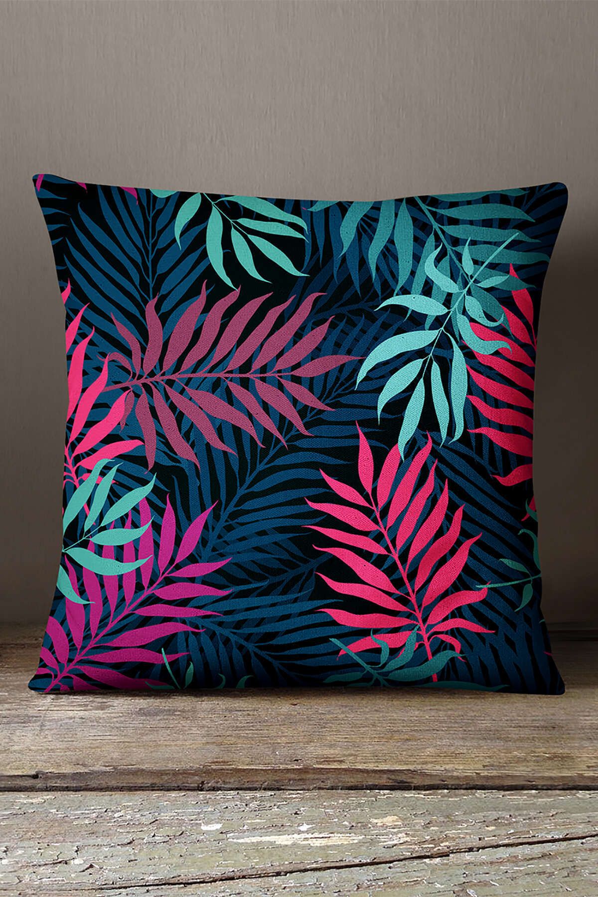 INSENSE HOME Βελούδινη Babyface Navy Blue Pink Tropical Leaf Throw Μαξιλαροθήκη Cgh054 - 43 x 43