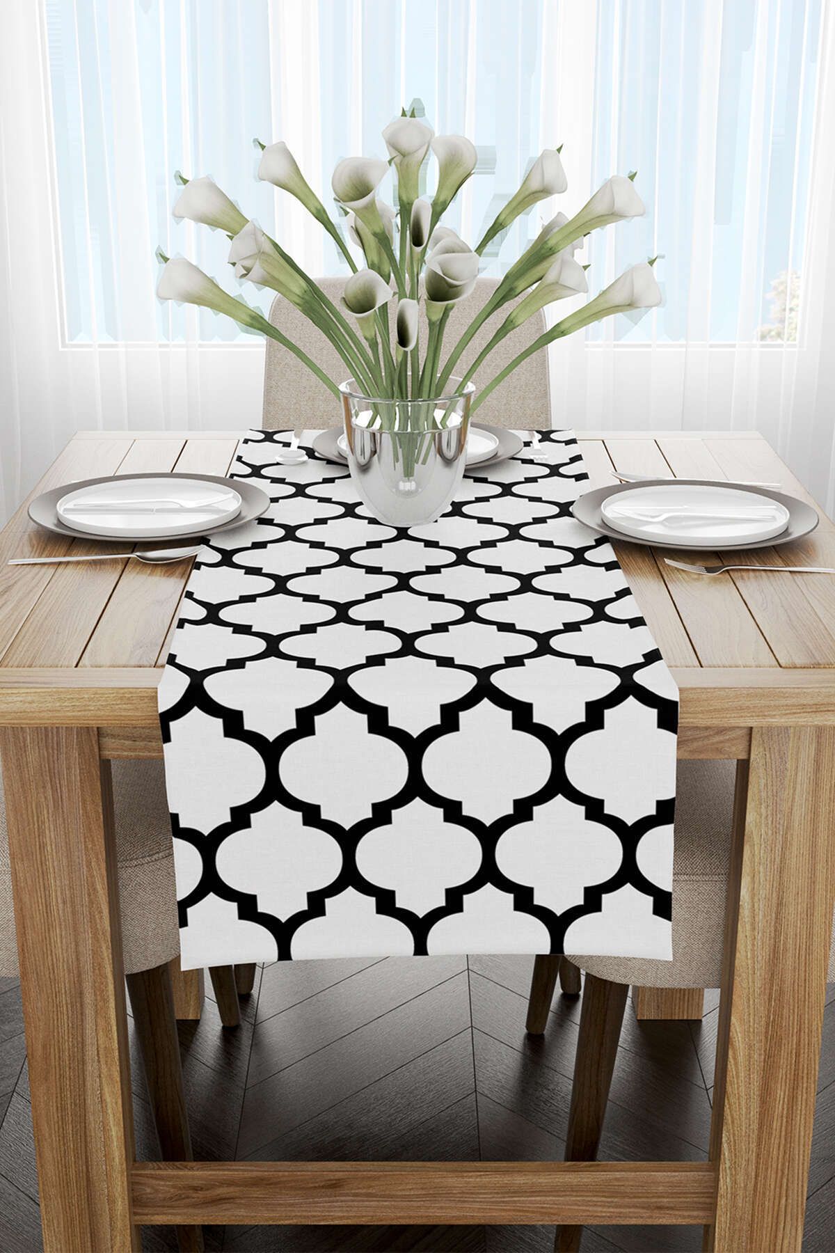 رانر و زیر بشقابی چند رنگ رانینگ دویدن چاپی دیجیتال با طرح هندسی مدرن سفید OTYK551 RN Cango Home