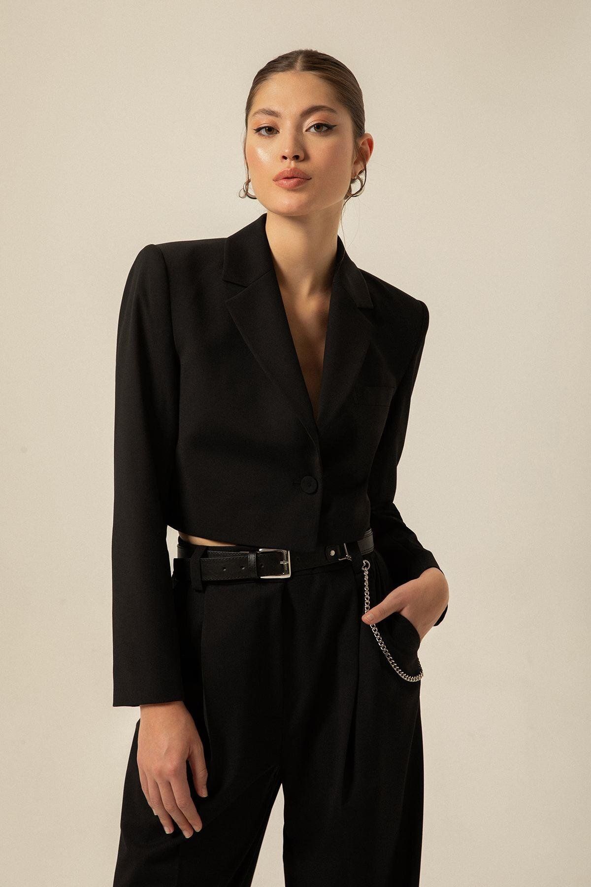 rue.-Long Sleeve Black Crop Jacket 1