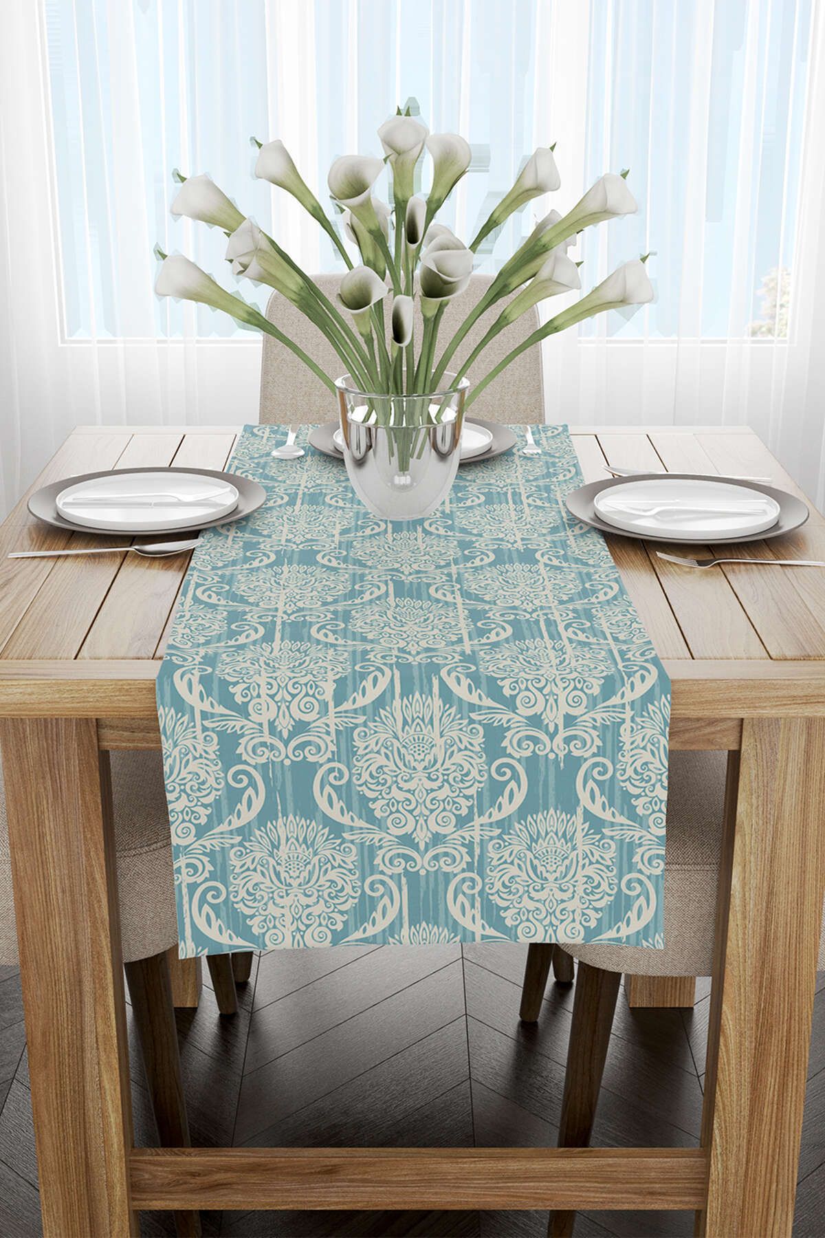 رانر و زیر بشقابی چند رنگ کرم آبی DAMASK Runner CGH096 RN Cango Home