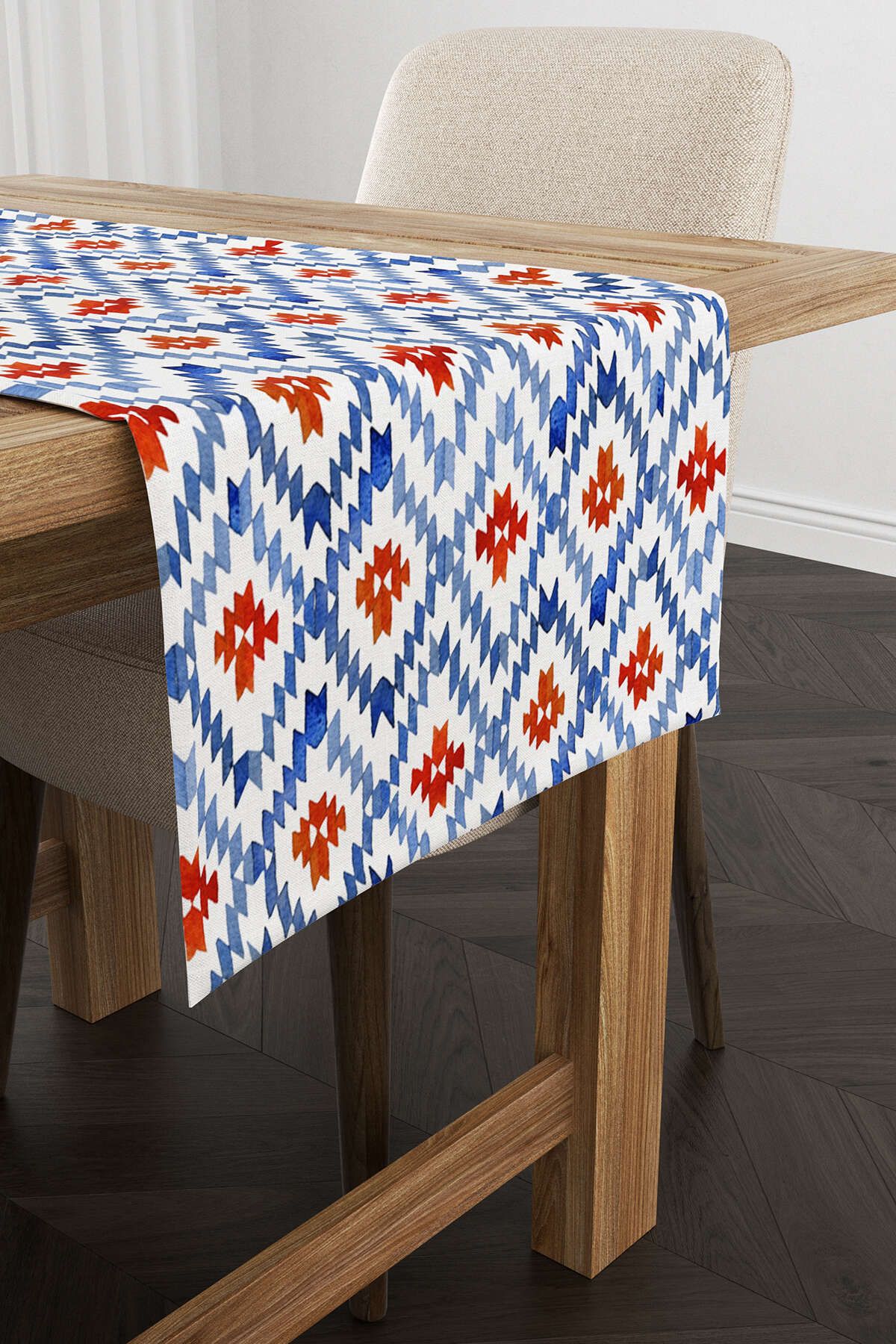 Cango Home Runner Decorativ Etnic Albastru Și Alb - Cgh186-rn - One Size