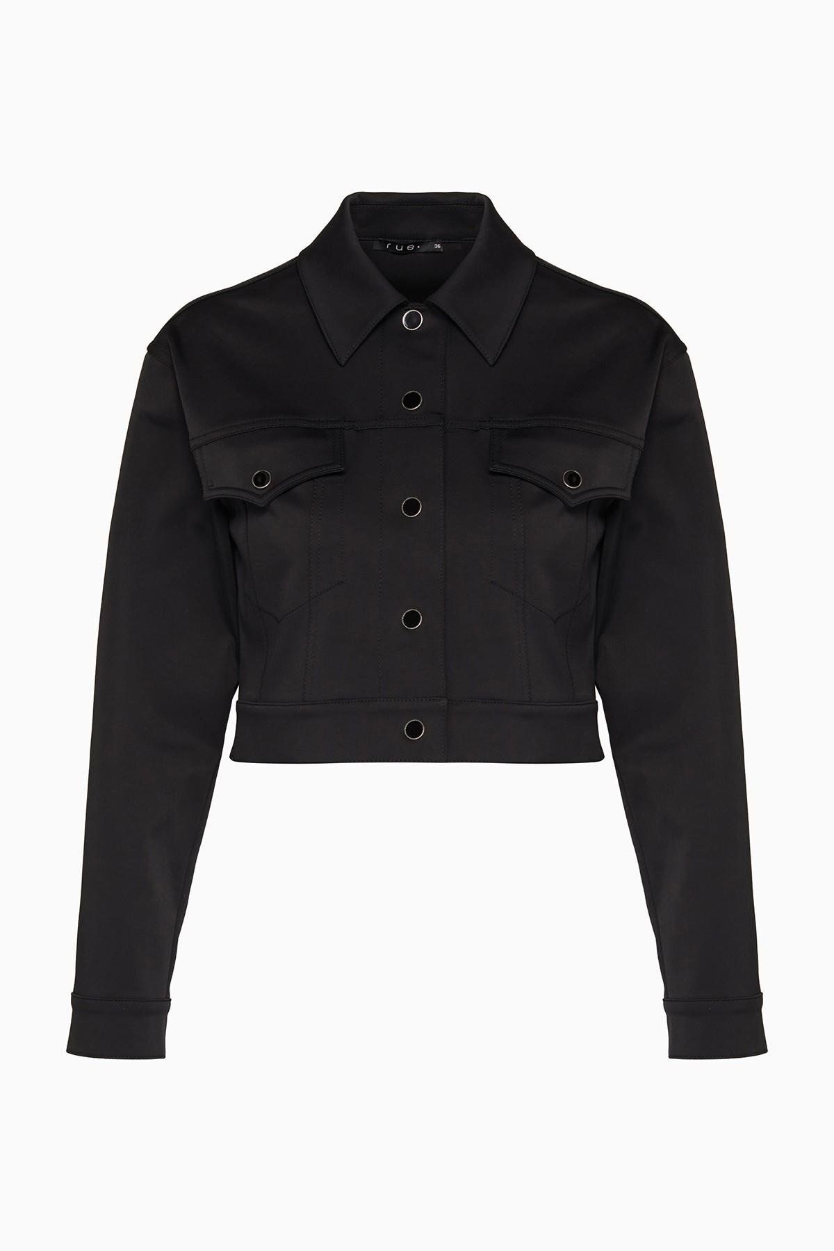 rue.-Black Jacket with Front Button Pockets 6