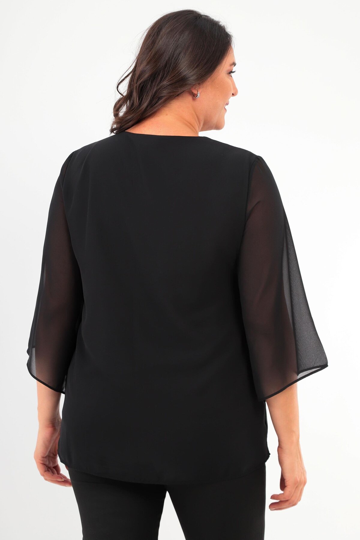 Trend42plus-Plus Size Floral Embroidered Chiffon Black Blouse 5