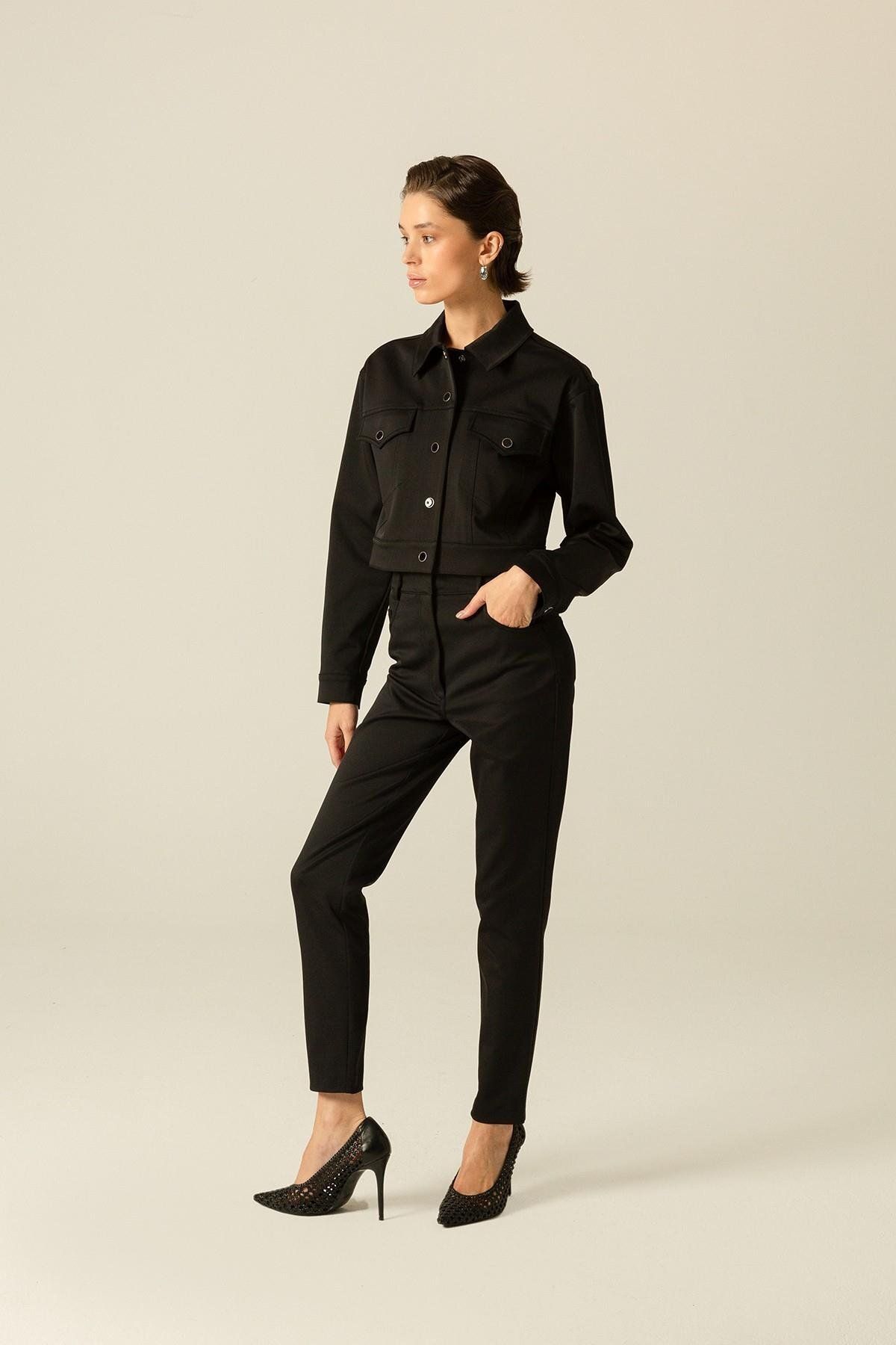 rue.-Black Jacket with Front Button Pockets 2