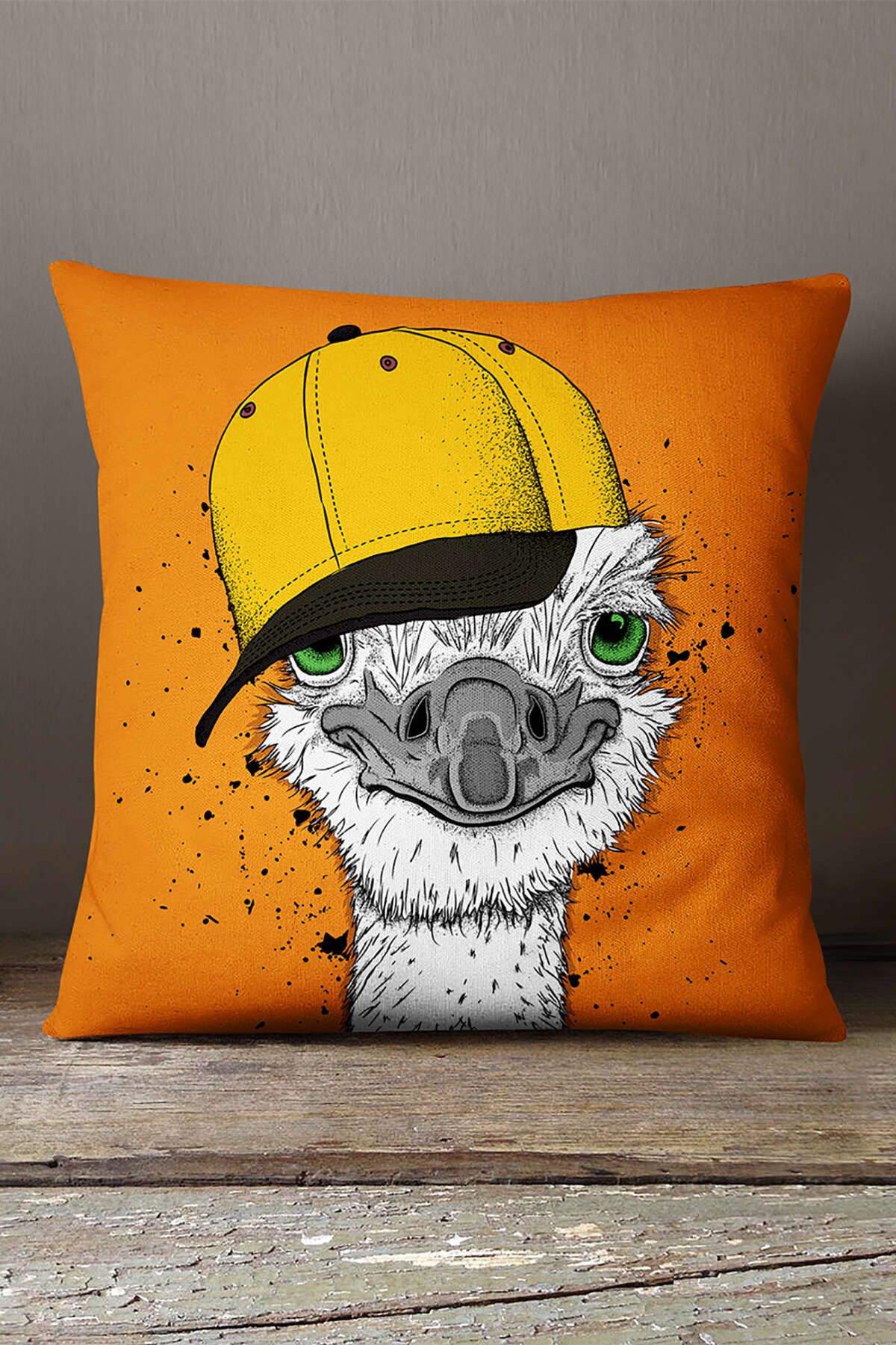 INSENSE HOME-Velvet Babyface Orange Yellow Hat Ostrich Throw Pillow Pillow Case - Cgh044 1