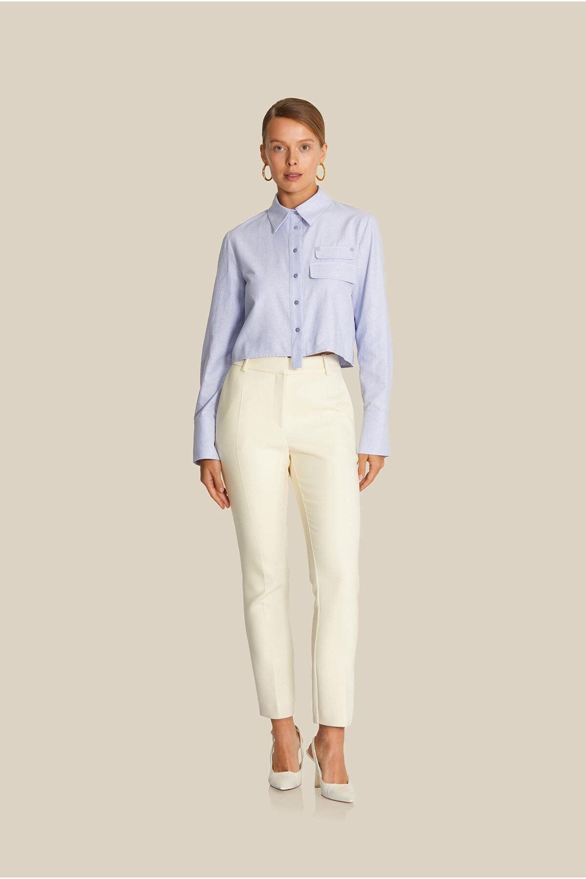 Rue Studio-Blue Oxford Shirt with Double Pocket Cover Detail 3