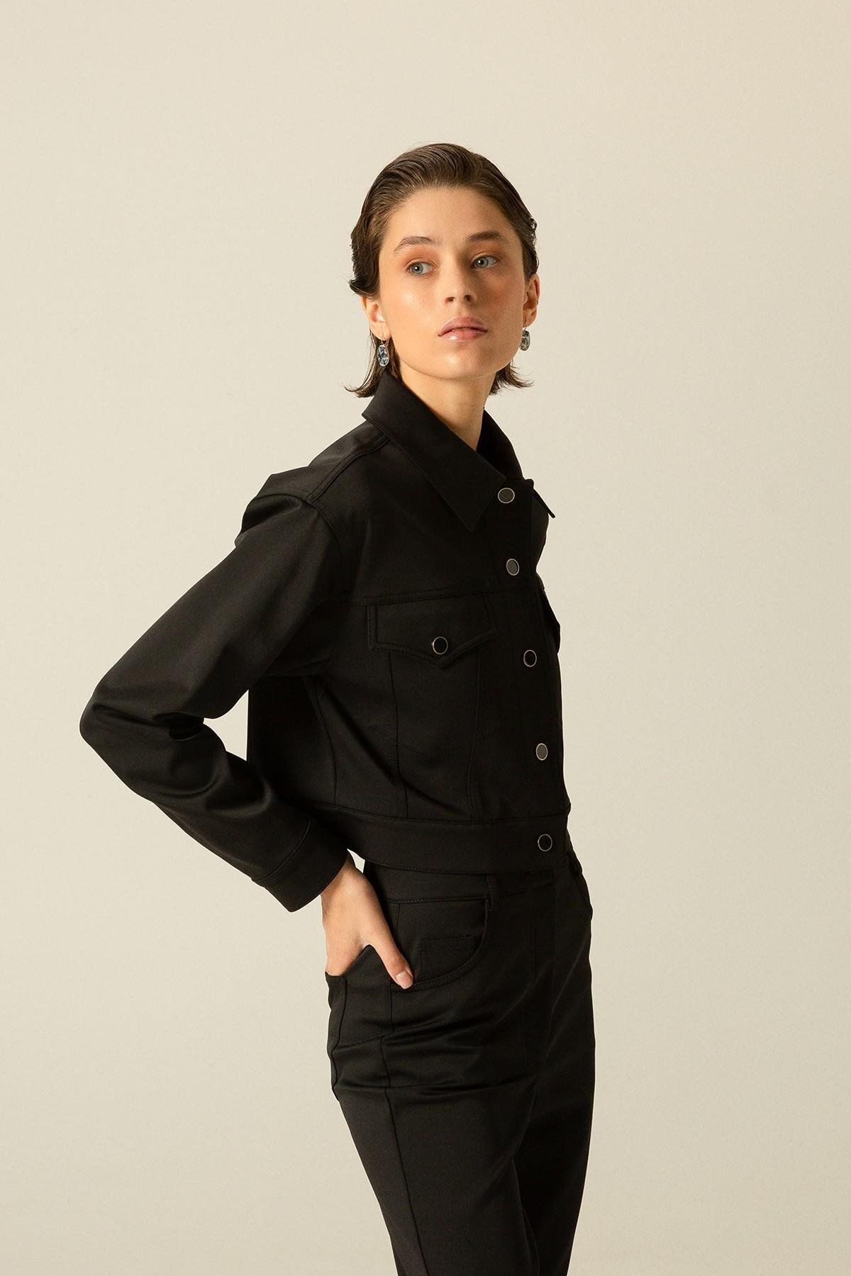 rue.-Black Jacket with Front Button Pockets 5