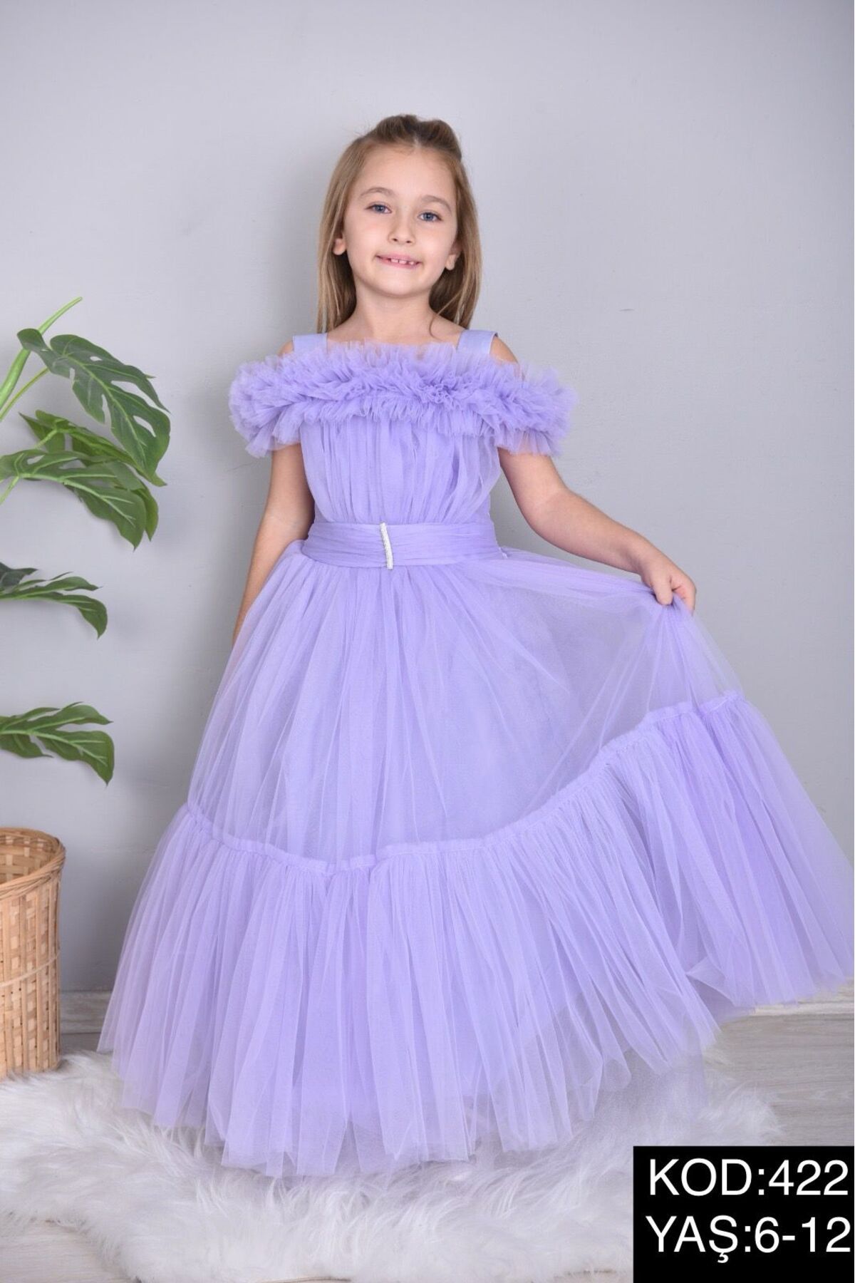 ugurbocegicocukdunyası-Ladybugchildren's 422 Girls' Evening Dress with Ruffled Belt and Stone Detail 3