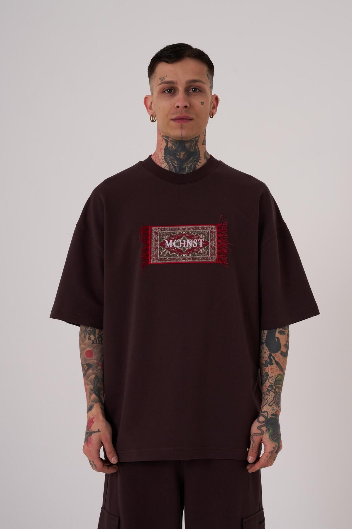 Machinist-Ανδρικό μπλουζάκι καφέ Oversize - Carpet Patch Printed 2