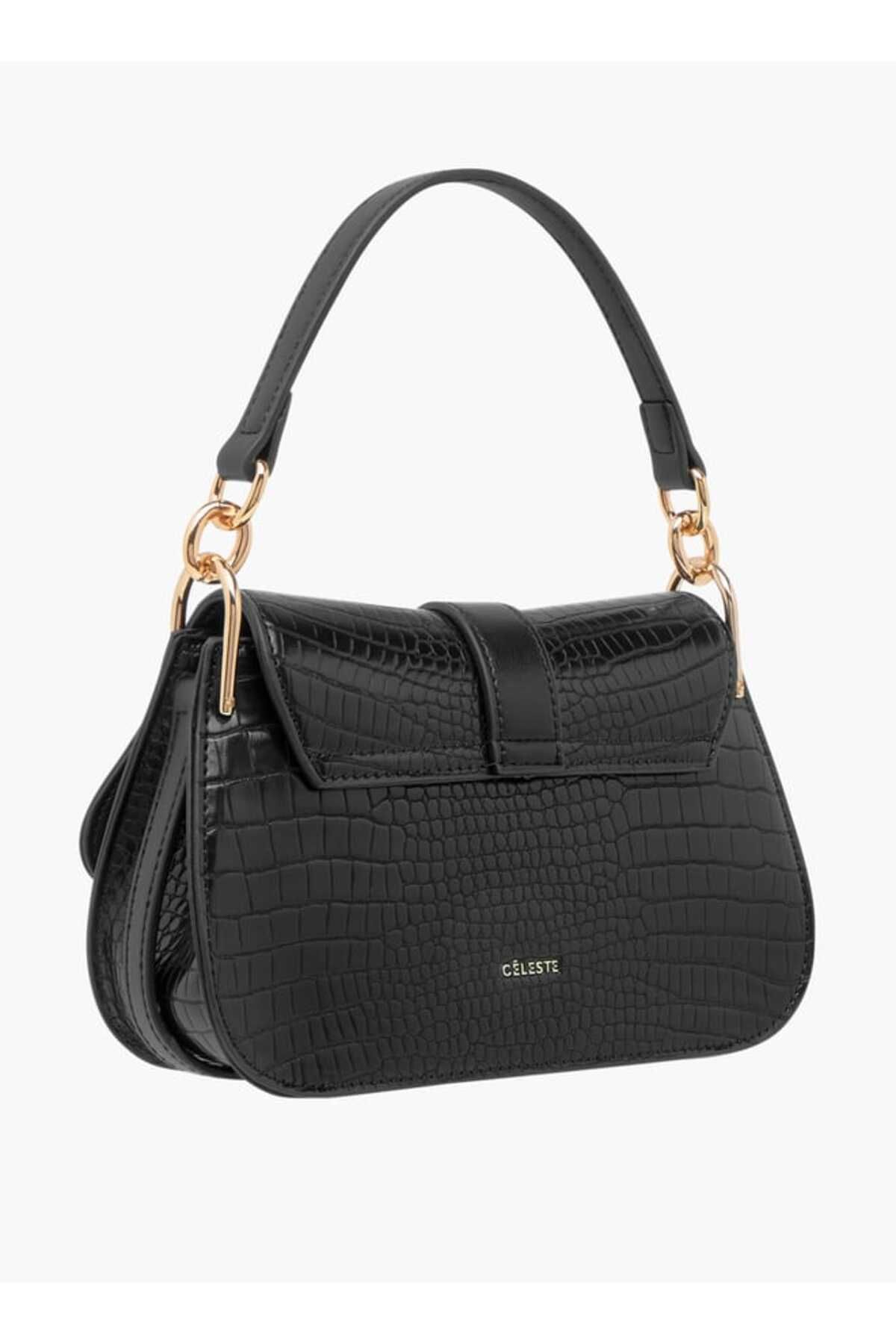 Celeste-Animal Textured Satchel Bag with Detachable Strap and Flap Closure 3