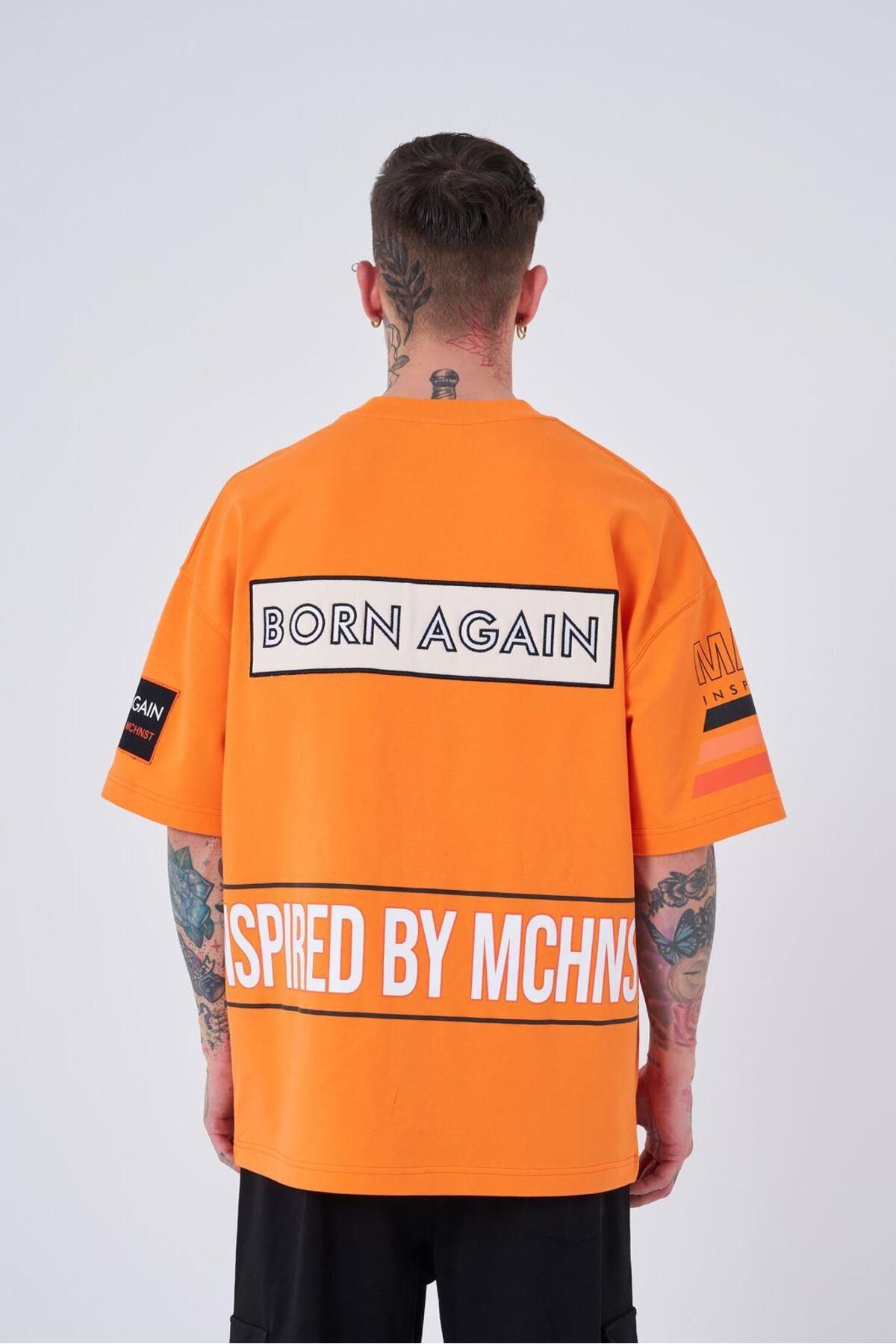 Machinist-Men's Inspired By Machinist Printed Oversize Orange T-Shirt 3