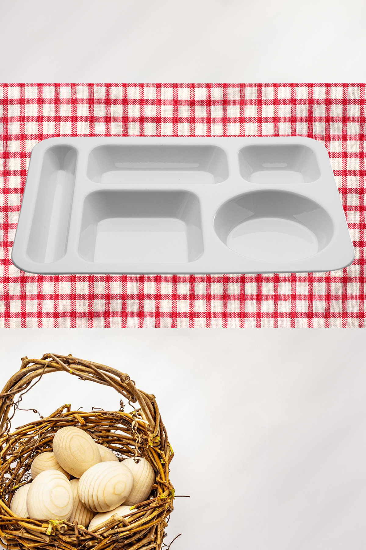 nazen MimHome 4Bölme[30x22]cm Sade Beyaz Self-Servis Tabağı:HORECA Catering Çocuk Yuva Servis