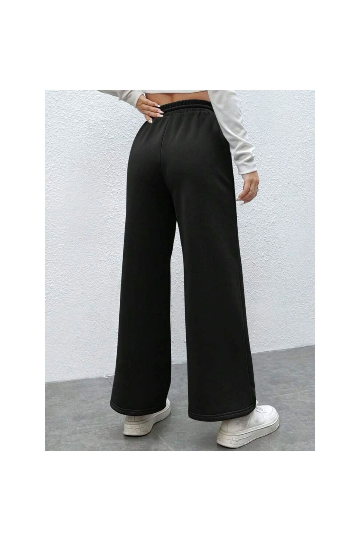 kallima-Black Front Stitched Fleece Inside Winter Thick High Waist Wide Leg Comfortable Fit Sweatpants 3