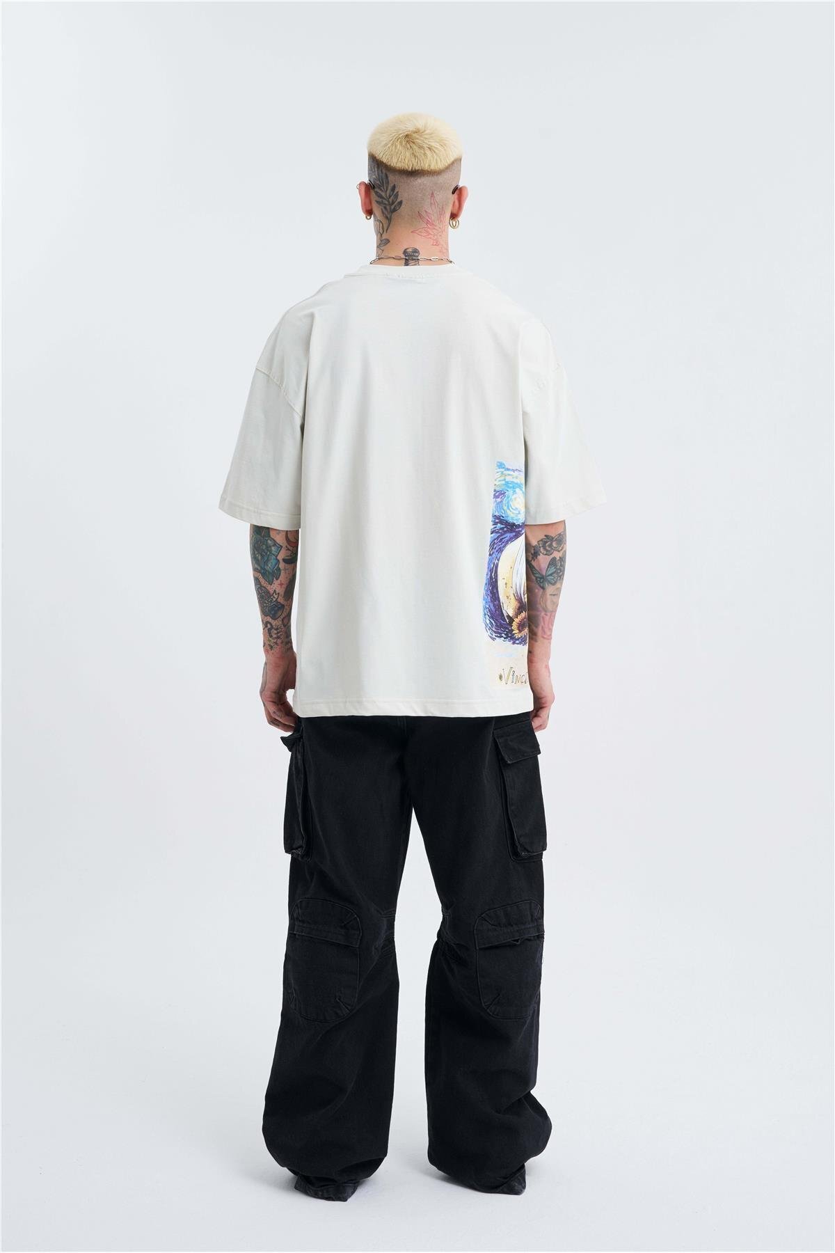 Machinist-Ανδρικό μπλουζάκι με στάμπα Van Gogh σε γκρι oversize 5