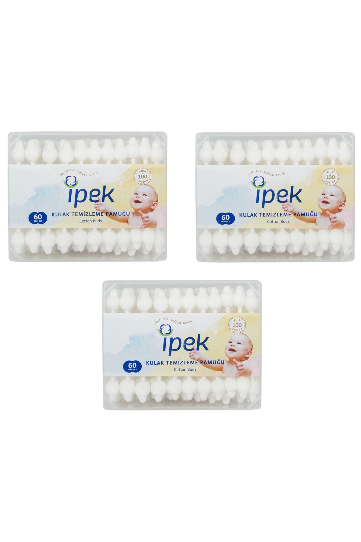 İpek Ipek Bebek Kulak Temizleme Çubuğu 60'lı 3 Paket