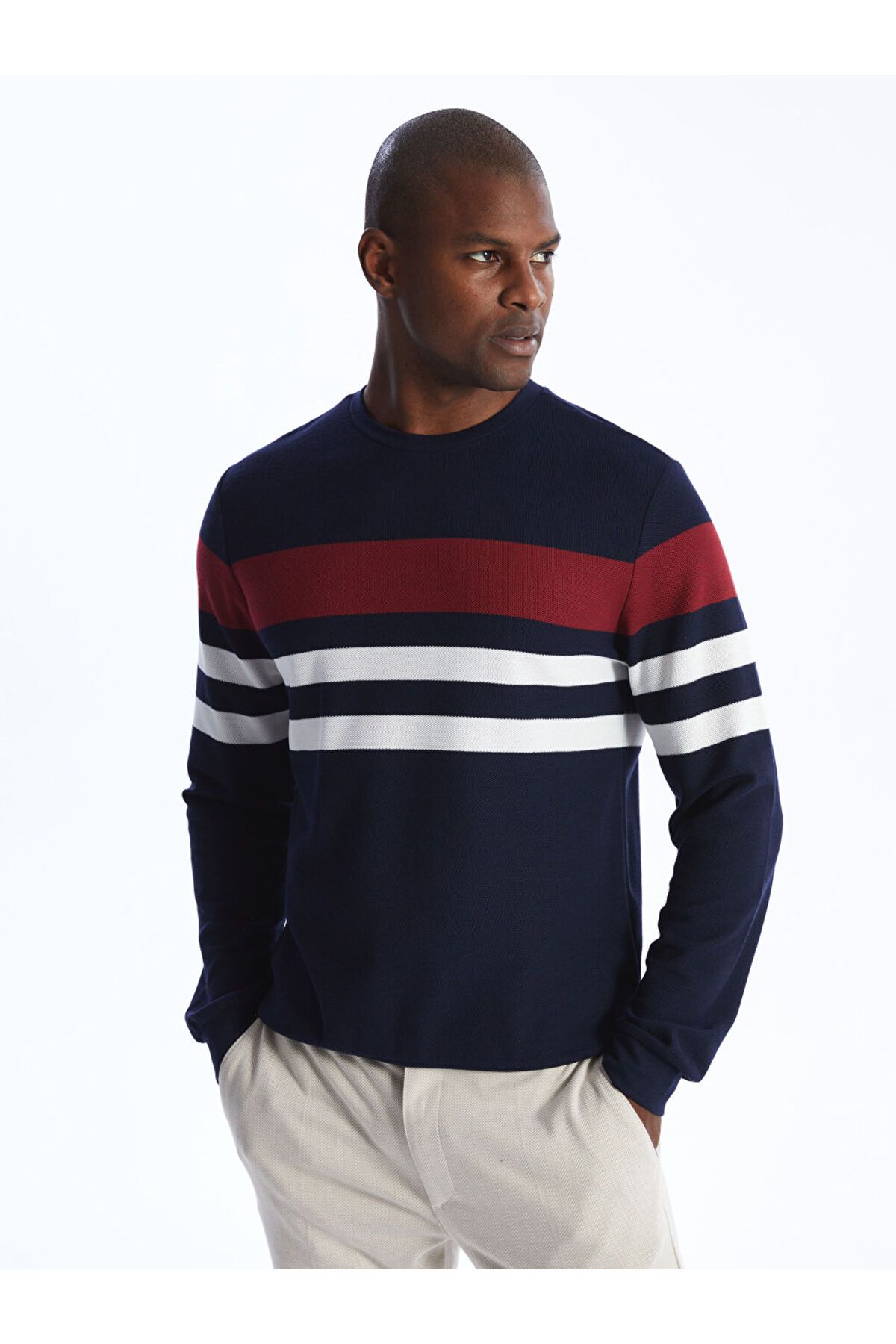 LC Waikiki Bisiklet Yaka Uzun Kollu Çizgili Erkek Sweatshirt