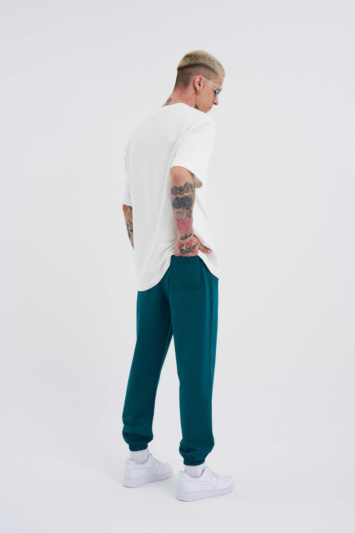 تی شرت سبز مردانه Male Basic Seliled Jogger Petroleum Green TrackSuit Six Machinist