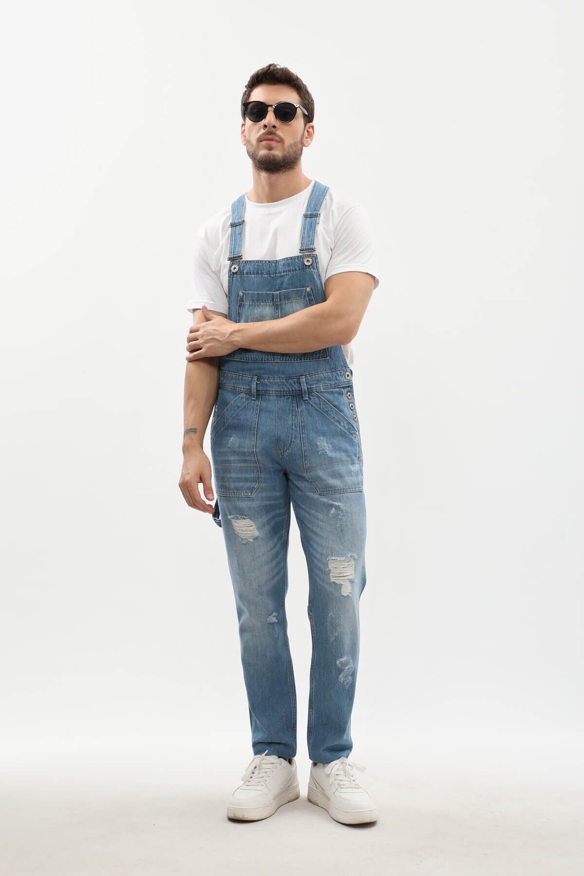 MARKAPIA-Men's Jean Overalls Trousers Ice Blue 4