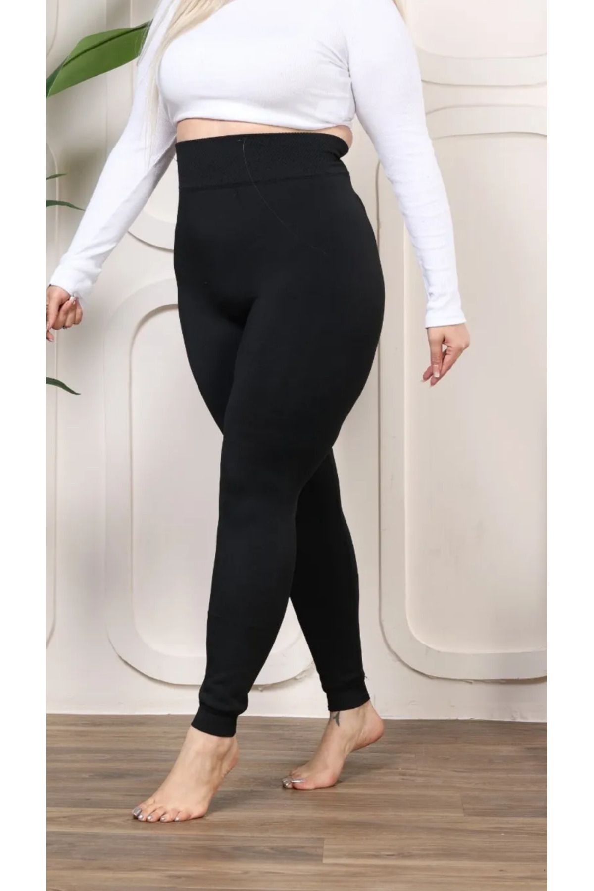 ELF GLOBAL-Plus Size Black Seamless Plush Leggings - up to 140 Kilo, Squishy Fur 2