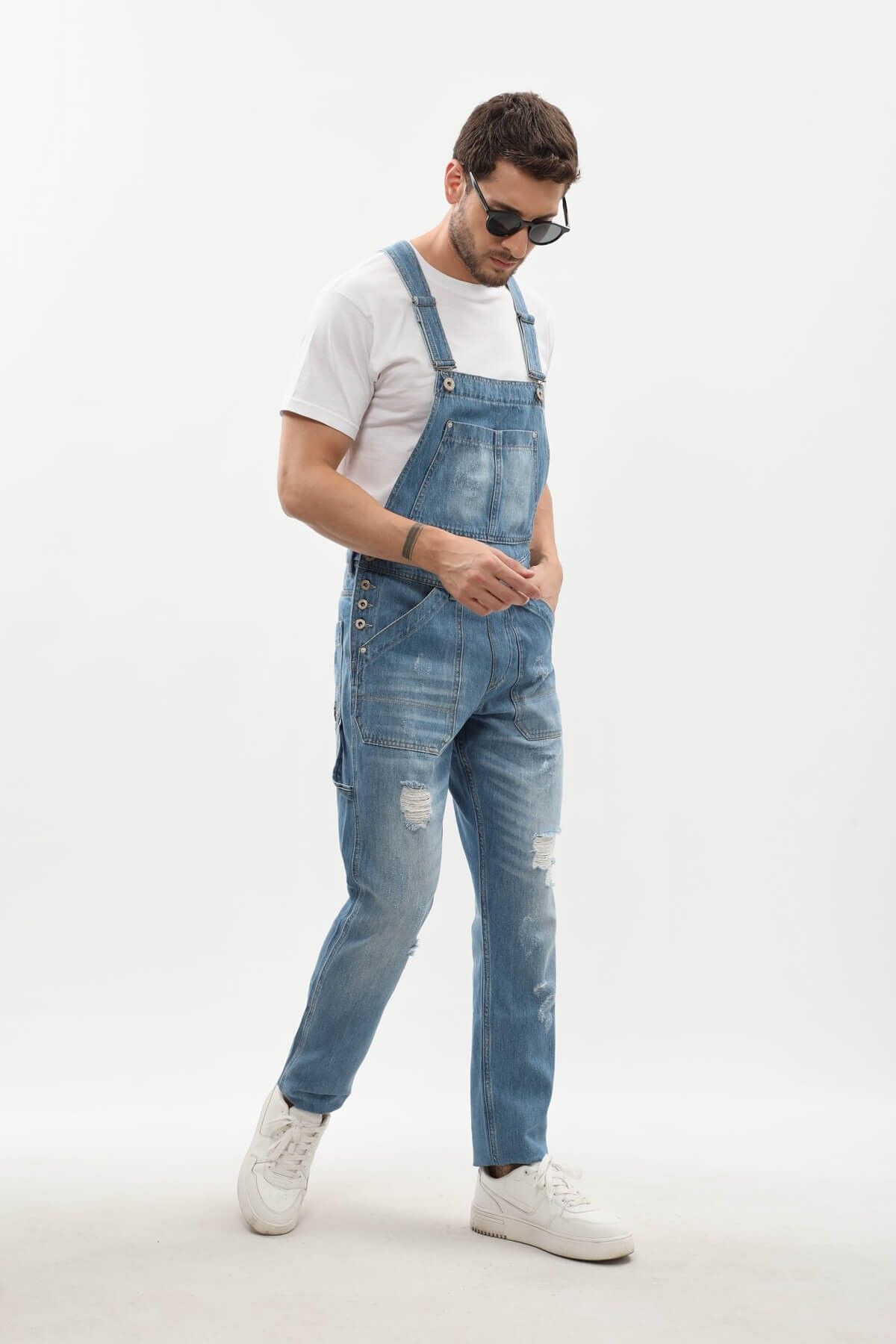 MARKAPIA-Men's Jean Overalls Trousers Ice Blue 2