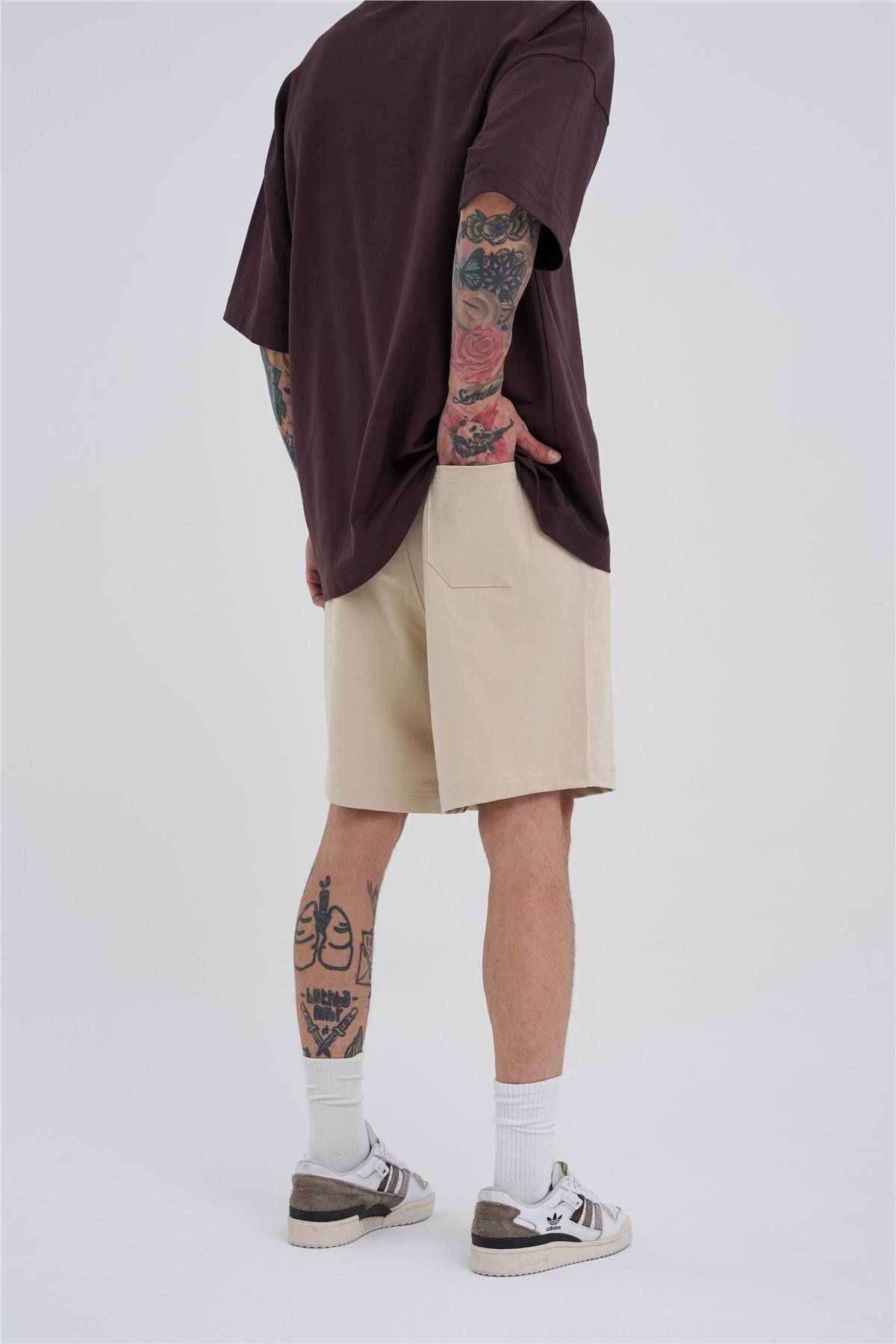 Machinist-Men's Basic Oversize Light Beige Shorts with Pockets 3