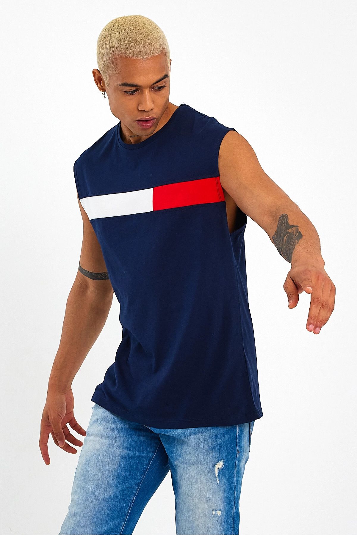 Superlife-Men's Crew Neck Regular Fit Garnished T-Shirt Spr23at346 3