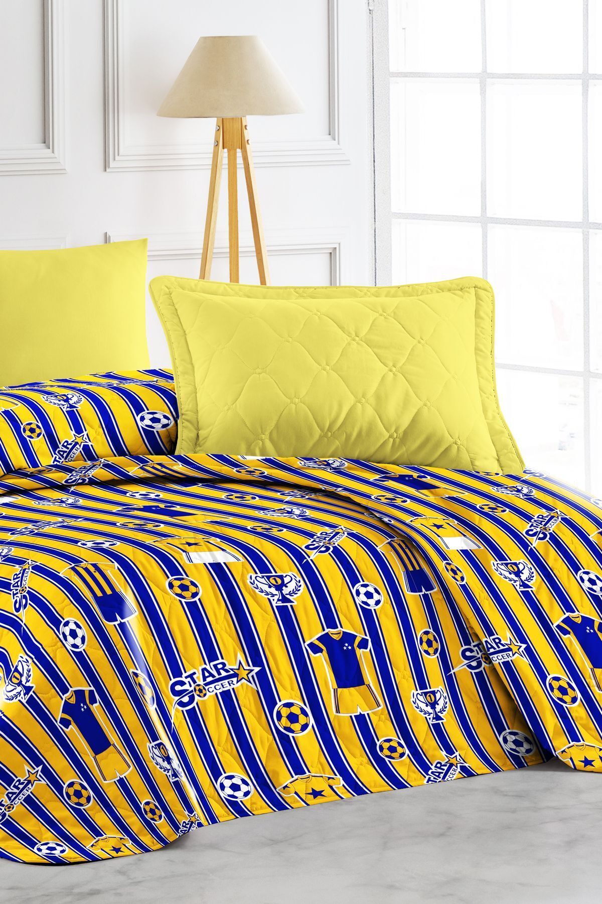 EVA-Fan Patterned Quilted Single Bedspread and Sofa - 155x230 Cm 3