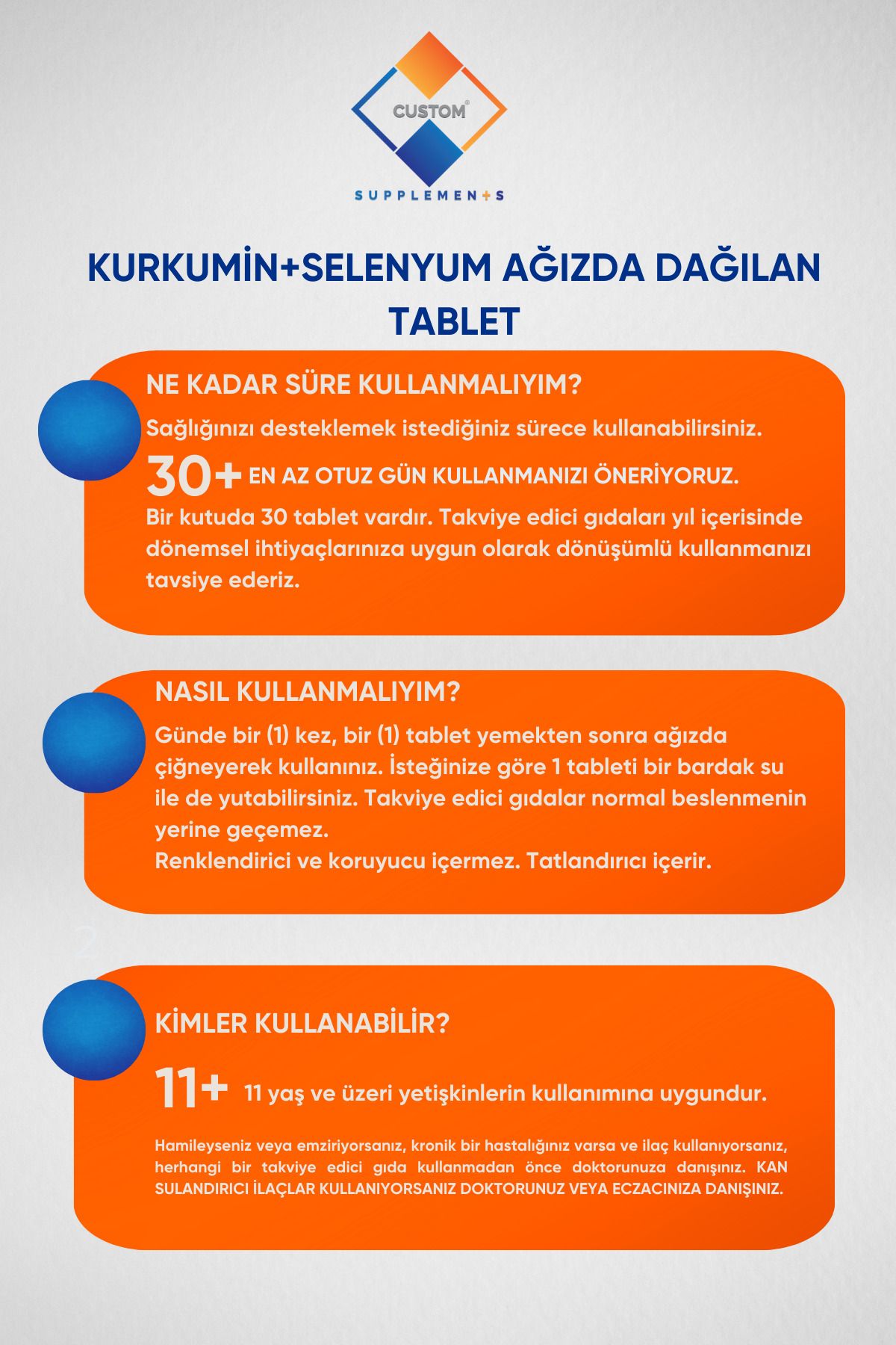 Custom Supplements-الكركمين (الكركم / الكركمين / الكركم لونجا / الكركم) تركيبة براءة اختراع لقرص السيلينيوم 7