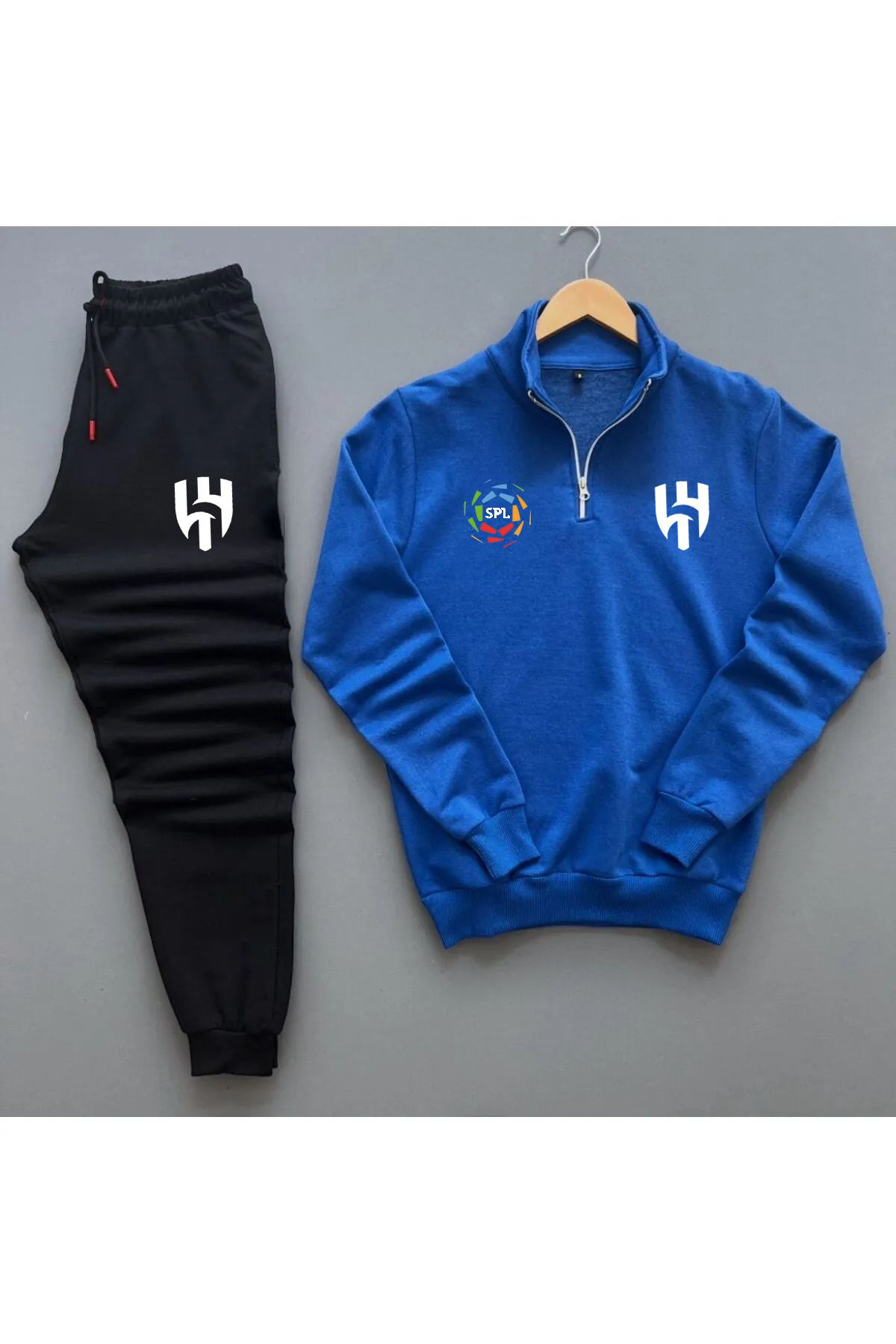 Pisa Art Al-Hilal Suudi Arabistan Mavi Taraftara Özel Yarım Fermuarlı Sweatshirt + Eşofman altı Kombin