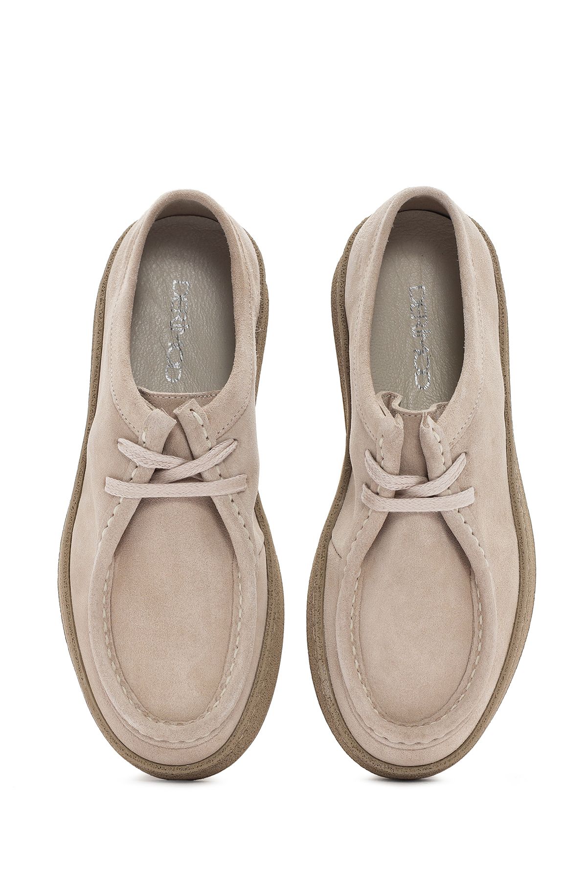 Derimod-Beige Suede Leather Women's Masculine Shoes - 24sfd420310 7
