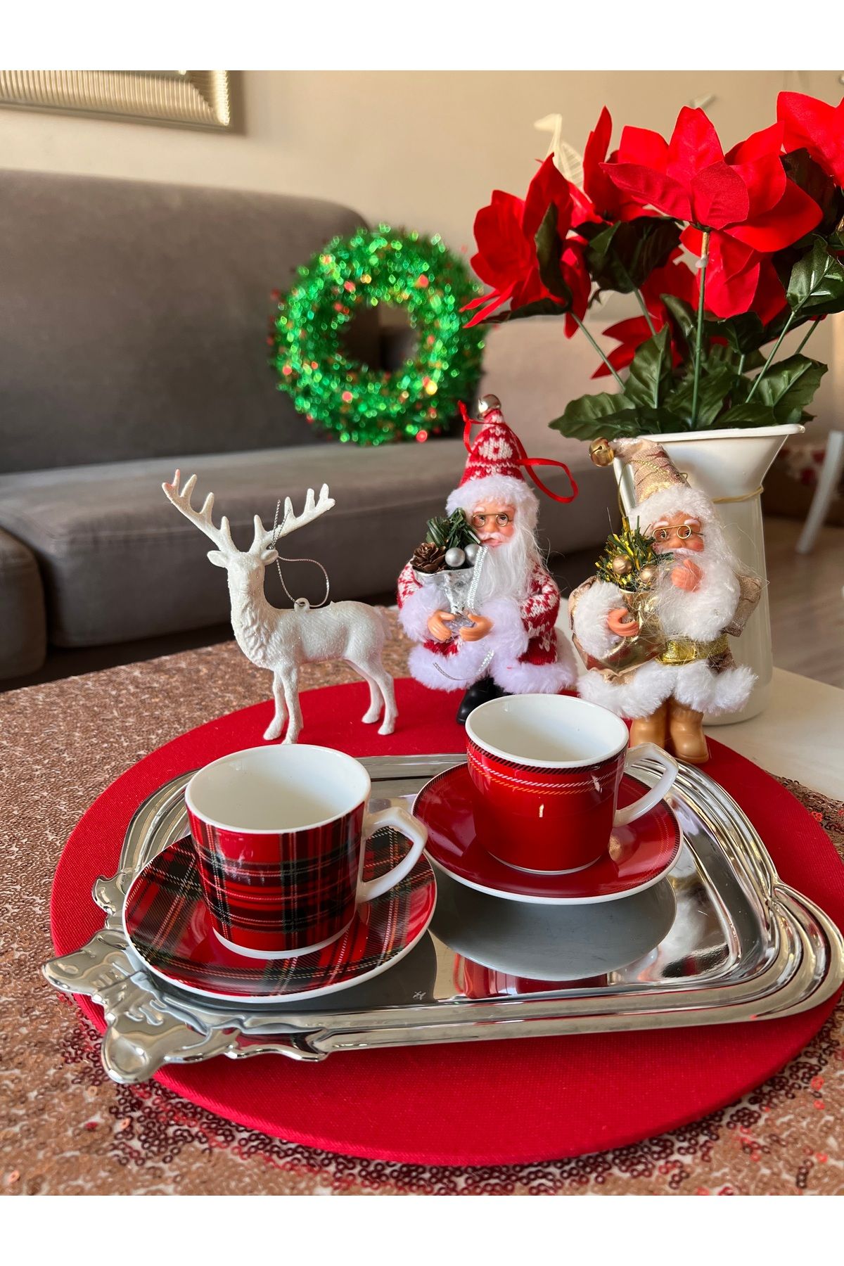 Ayd Home-Christmas 80 ml Checkered New Year Presentation - Set of 2 Plaid Cups 2