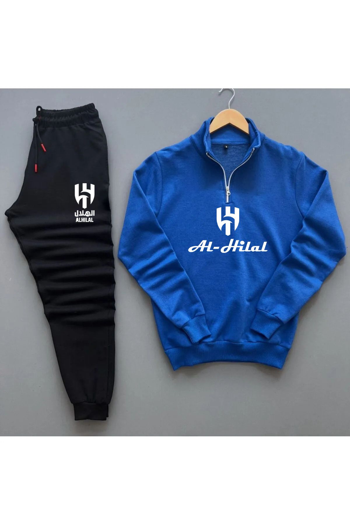 Pisa Art Al-Hilal Suudi Arabistan Mavi Taraftara Özel Yarım Fermuarlı Sweatshirt + Eşofman altı Kombin