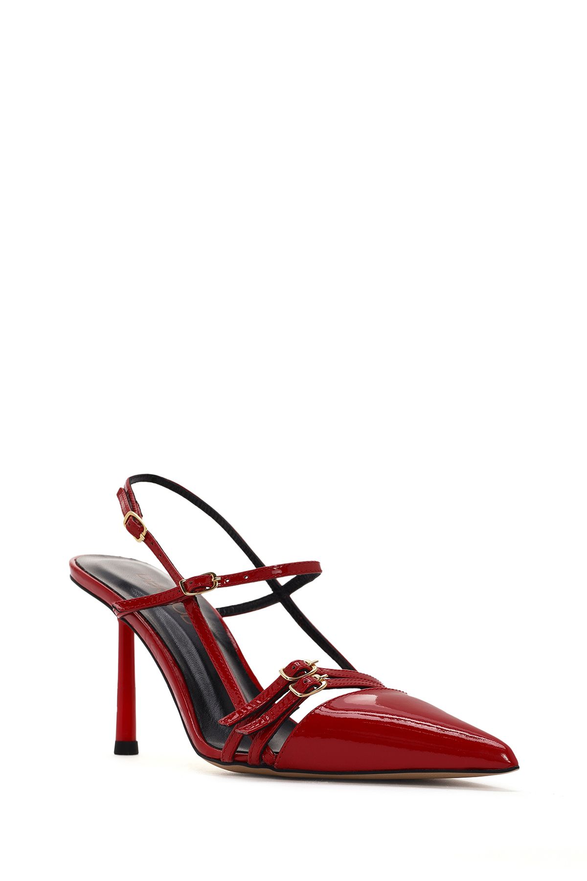 Derimod-Red Patent Leather Women's Shoes - Ankle Strap, Open Back Heels 24SFD100516 7