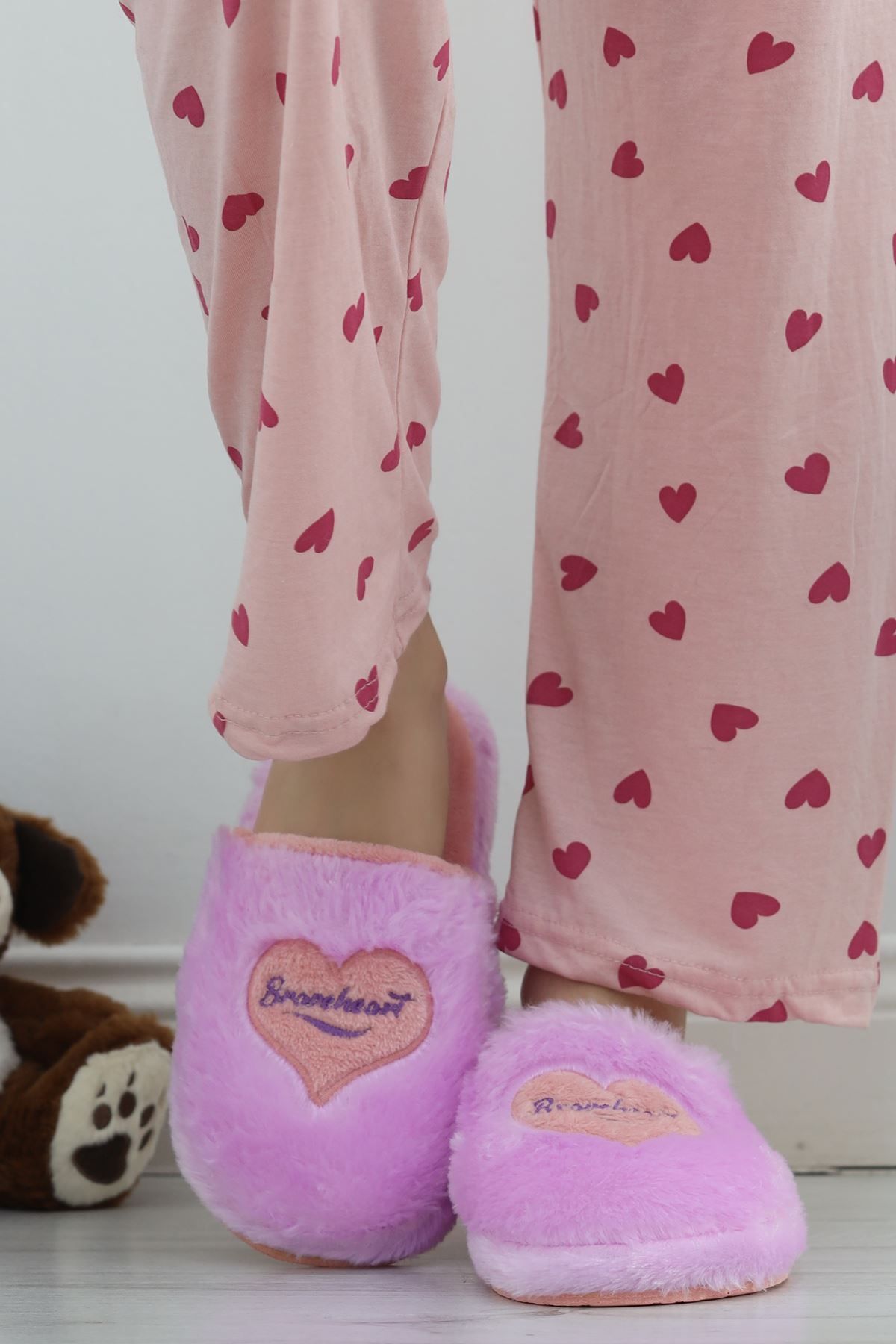 HobiCity-Lilac House Slippers - Heart Embroidered 4