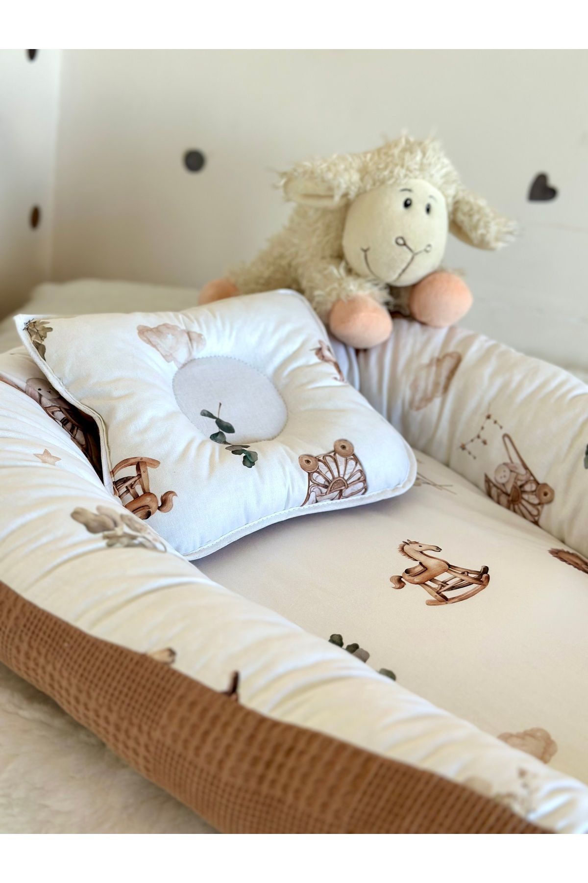 Babynest Yatak - Ortopedik Yastık Pike Ve Pamuk Kumaş Desenli