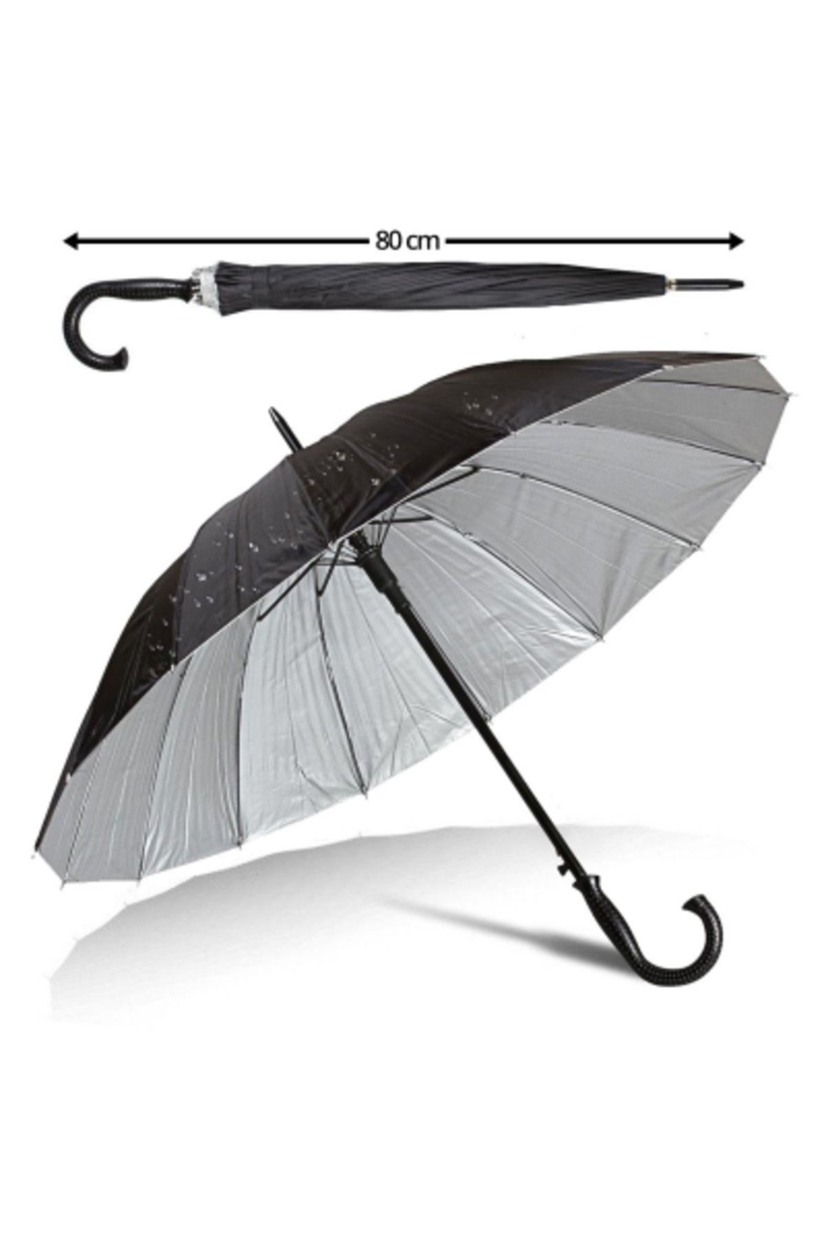 KutuluStore SİYAH 16 TELLİ ERKEK BASTON ŞEMSİYE (5168)