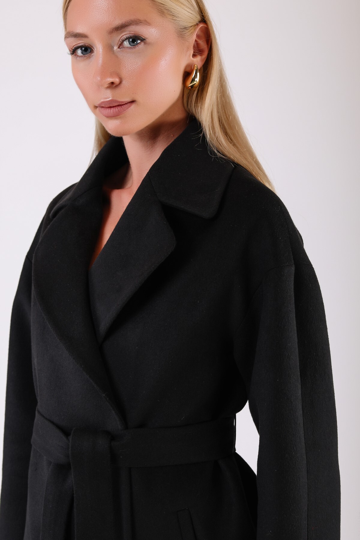 Leather Club Siyah Oversize Kaşmir Kaban görsel 5